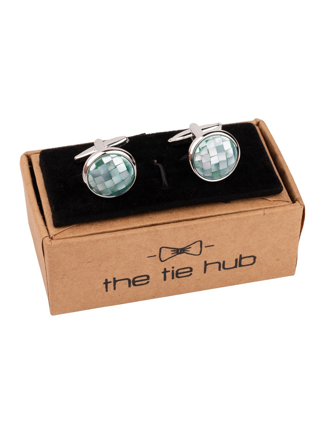 

The Tie Hub Rhodium-Plated Brass Round Cufflink, Green