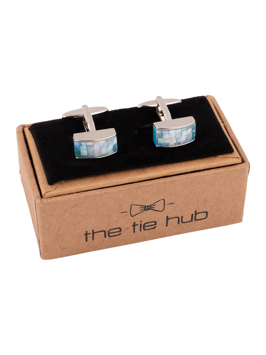 

The Tie Hub Printed Rhodium-Plated Rectangle Cufflink, Blue