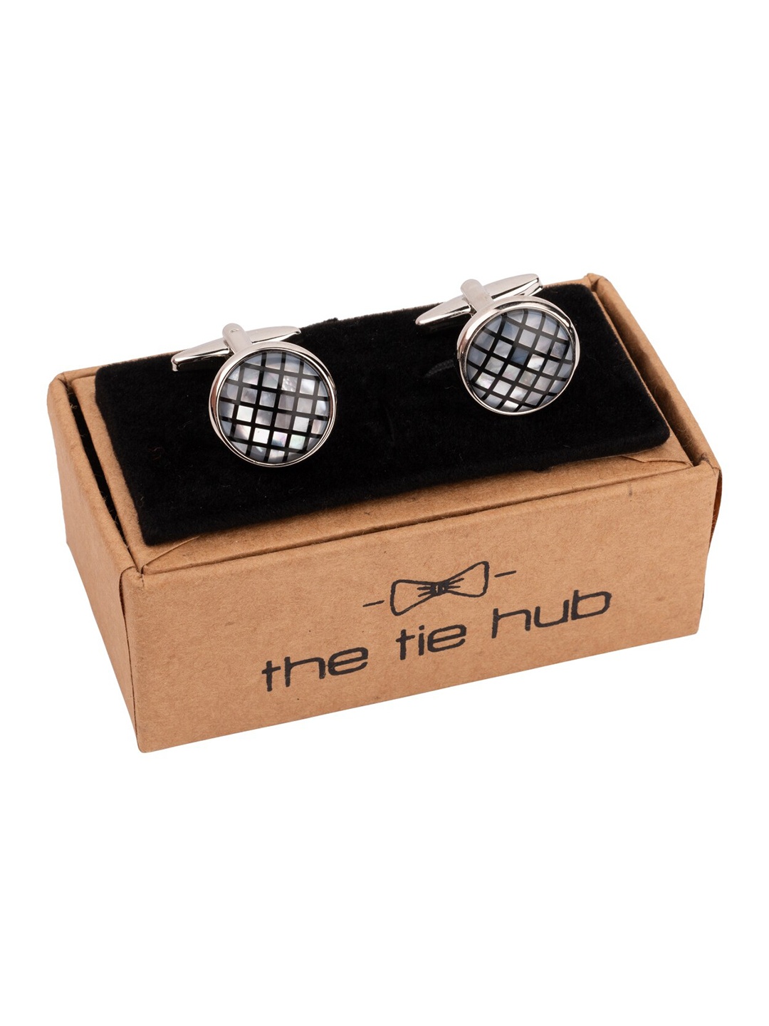 

The Tie Hub Rhodium-Plated Printed Round Cufflinks, Blue