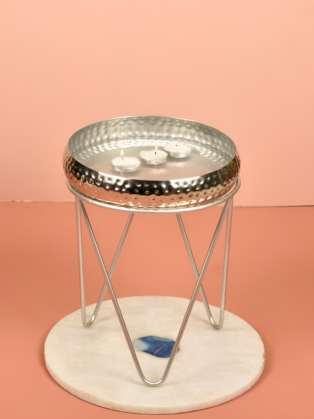 

Manor House Silver-Toned Nickel Finish Urli Round Candle Holder