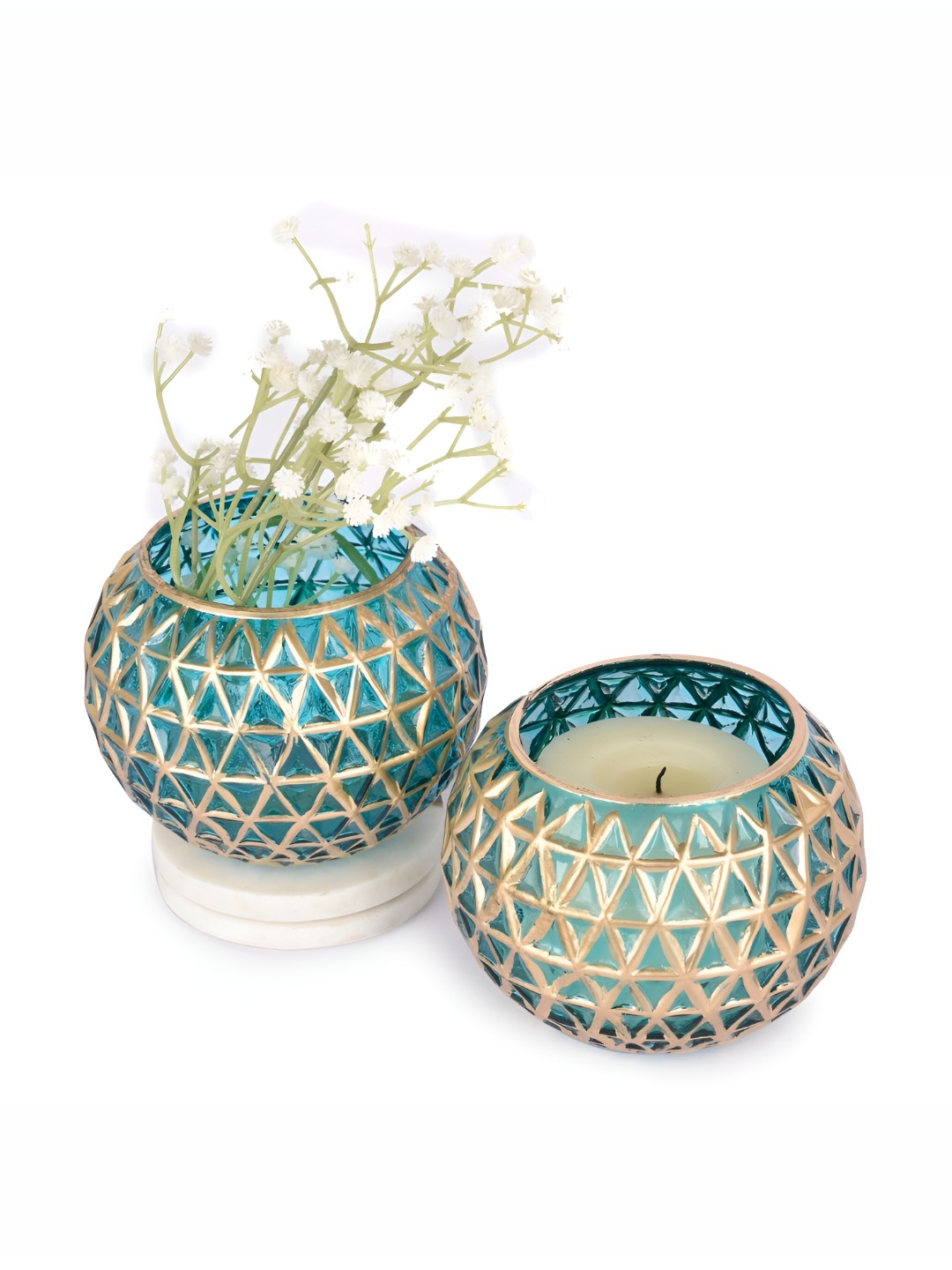 

Manor House Blue and GoldToned Glass Votive Candle Holder