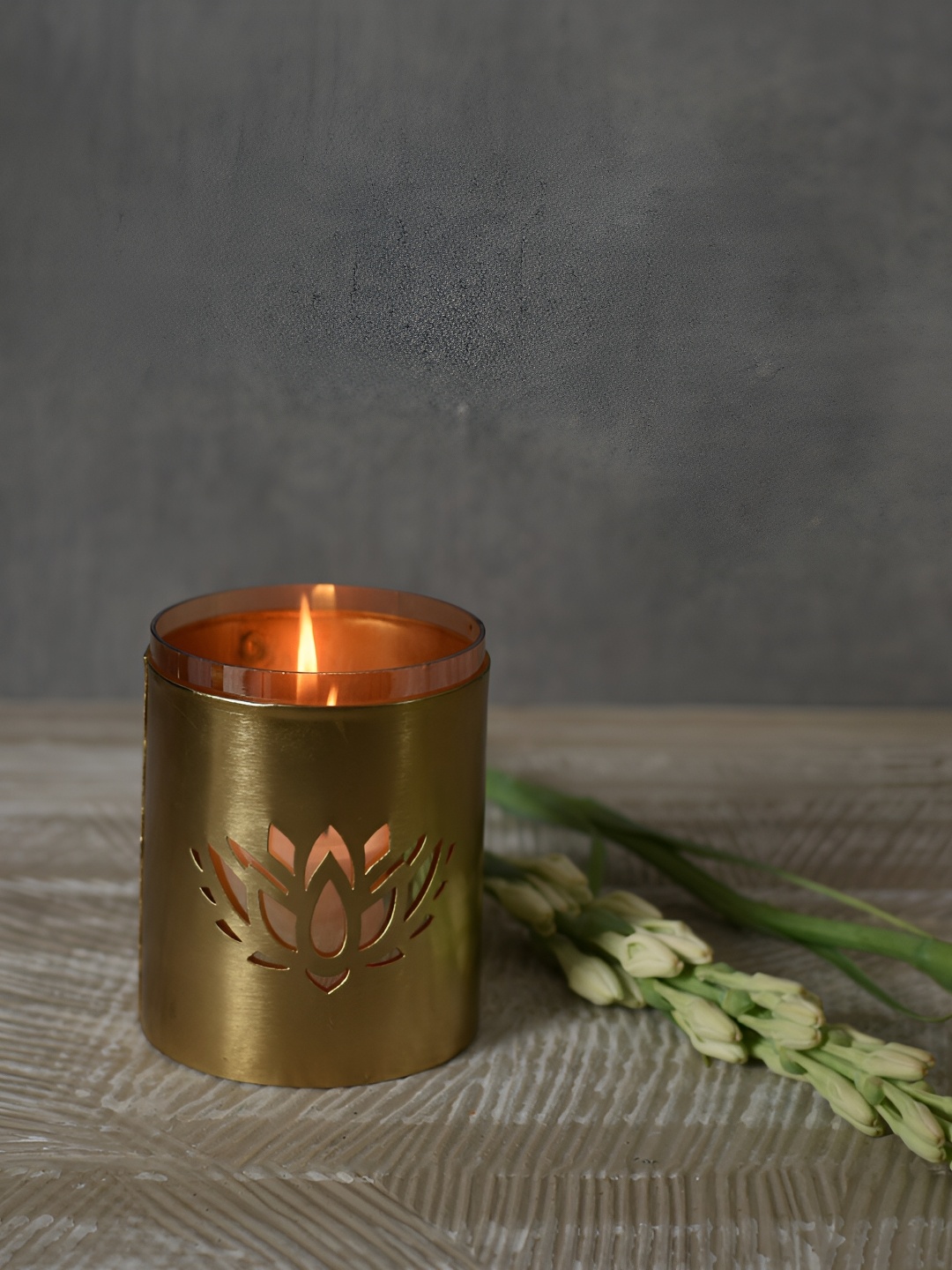 

Manor House GoldToned Roshni Lotus Pillar Candle Holder, Gold