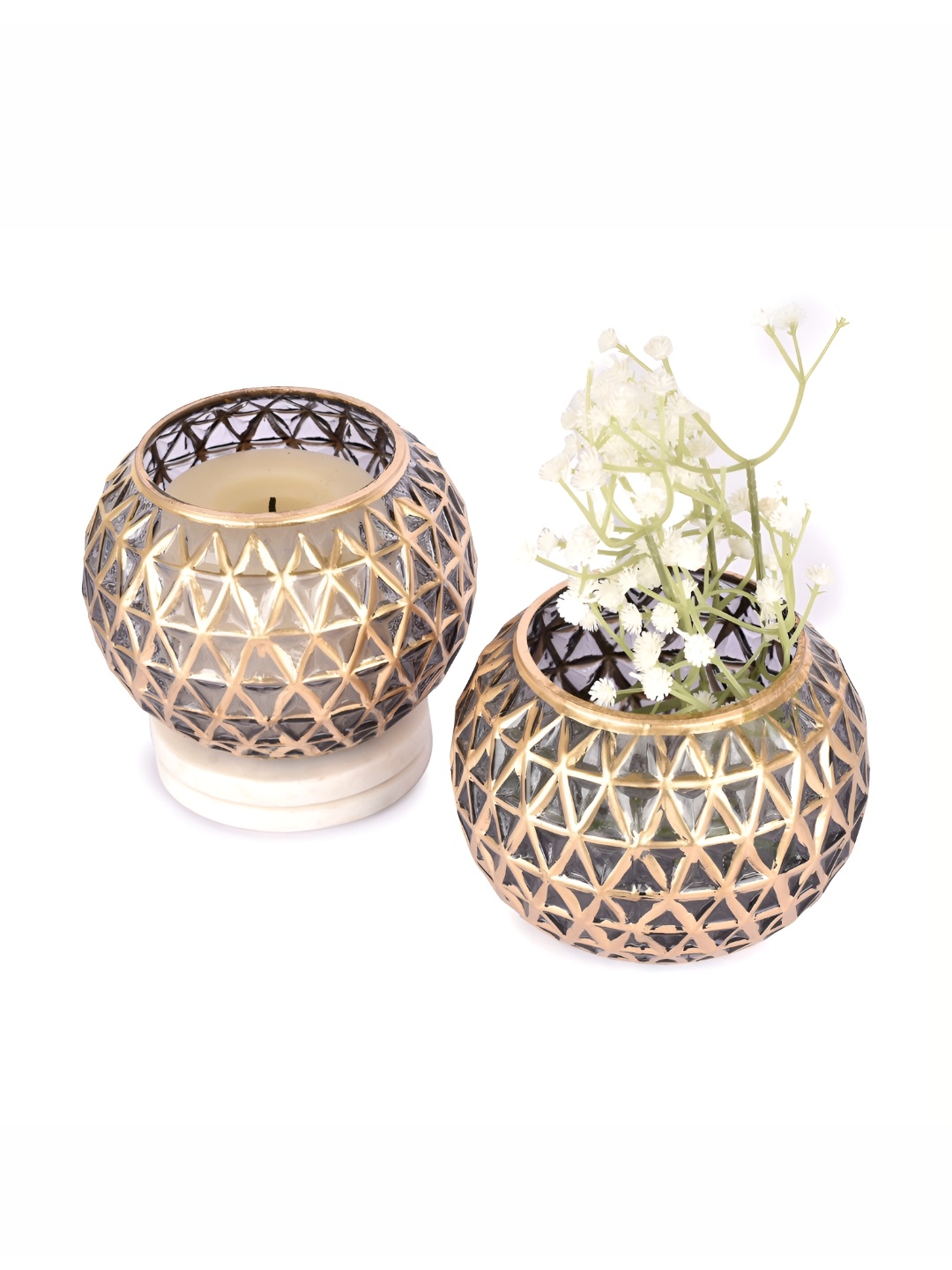 

Manor House GoldToned and Grey 2 Pieces Glass Votive Candle Holder, Gold