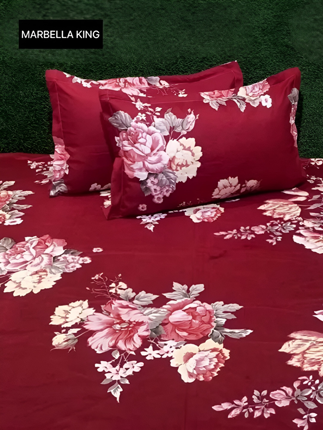 

Bedbathandbliss Red & White Floral 300 TC Cotton King Bedsheet with 2 Pillow Covers