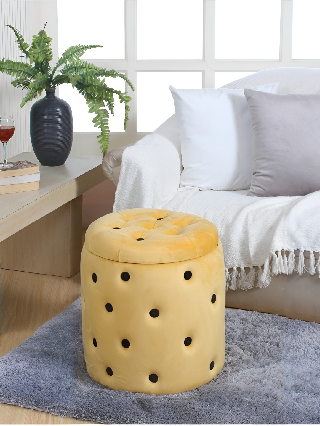 

Shadowkart Yellow Wooden Round Ottomans