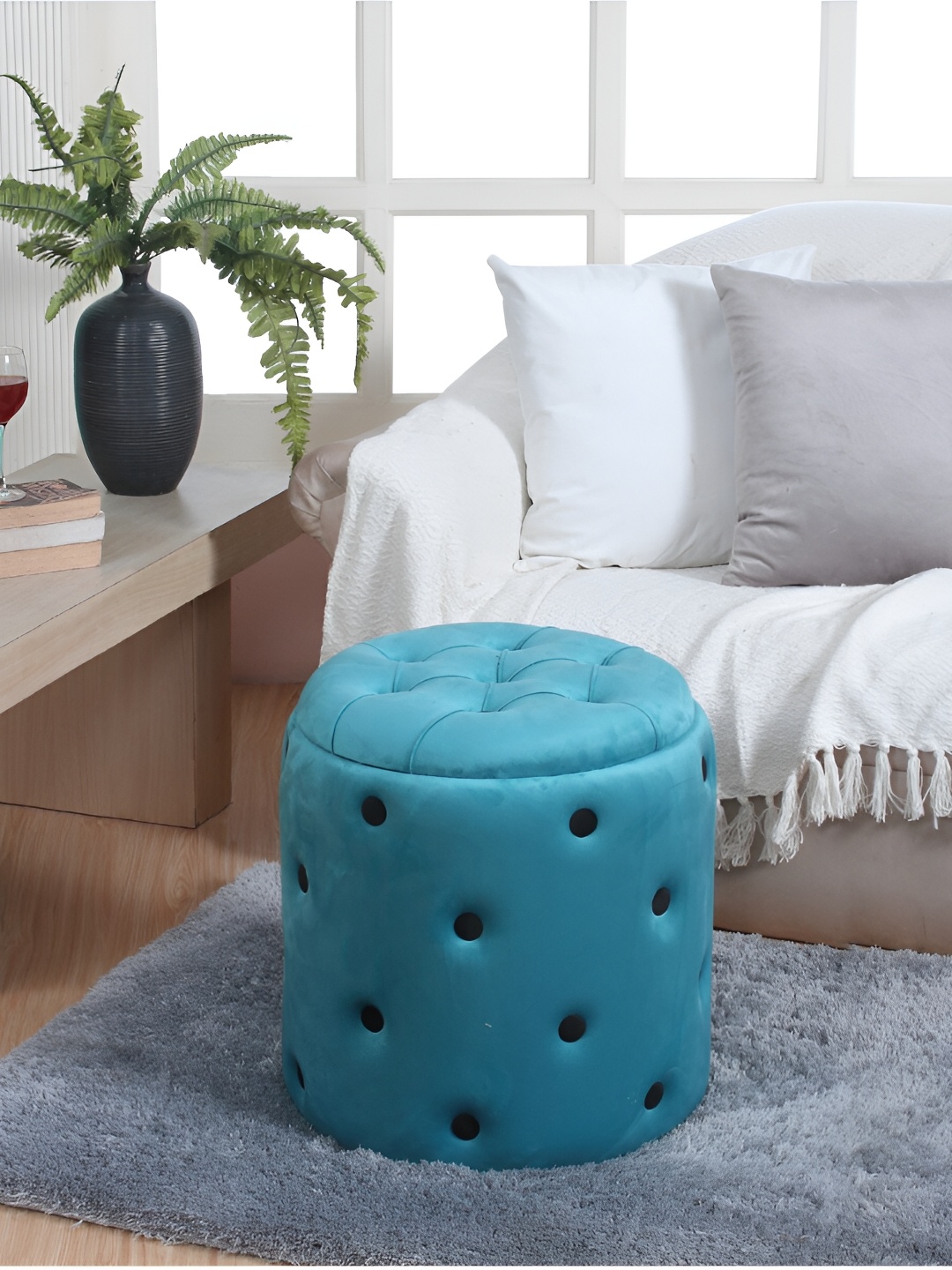 

Shadowkart Blue & Black Wooden Cylindrical Ottomans