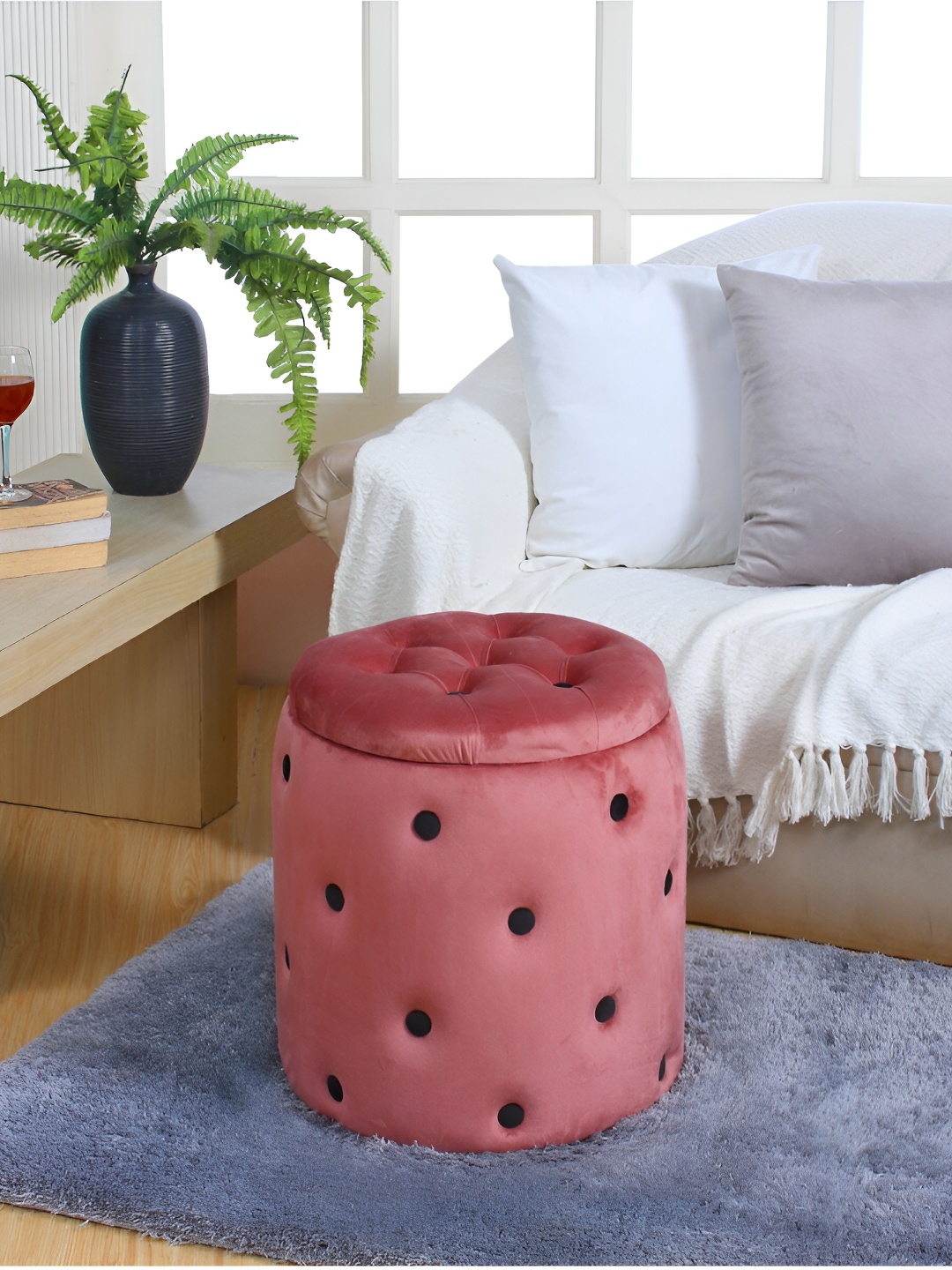 

Shadowkart Pink & Black Wooden Cylindrical Ottomans