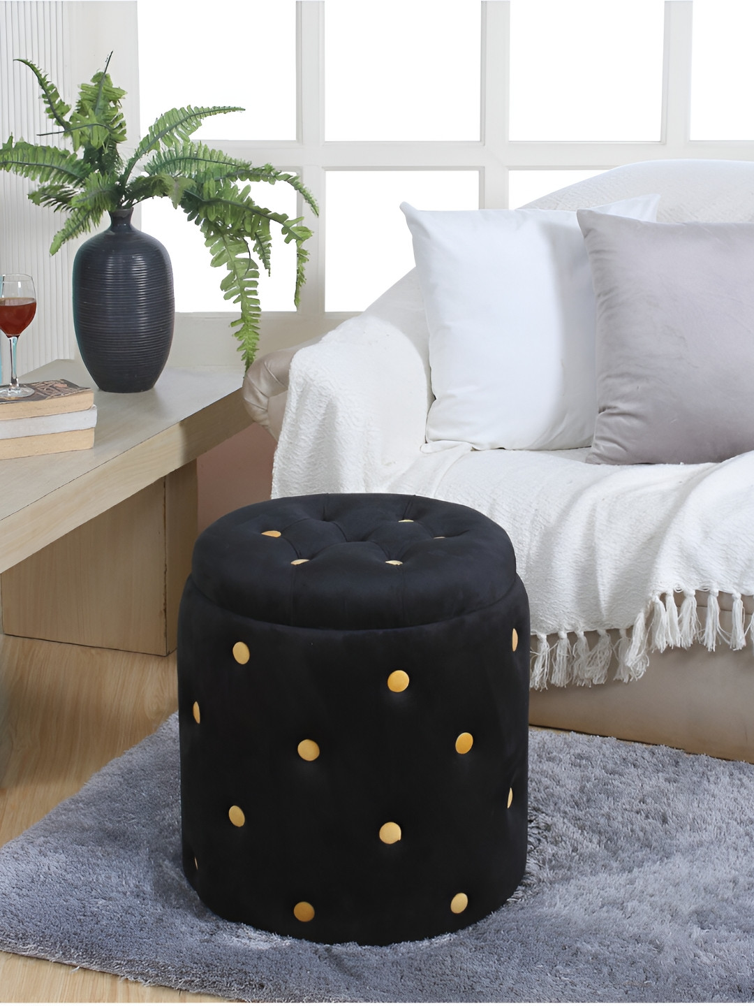 

Shadowkart Black Wooden Round Ottomans