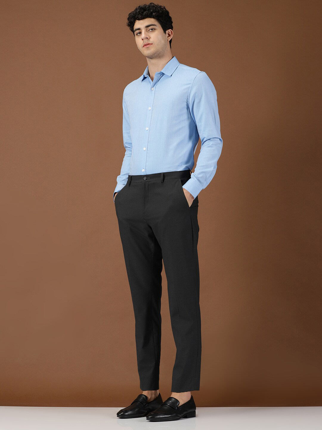 

INVICTUS Self Design Textured Original Slim Fit Pure Cotton Formal Shirt, Blue