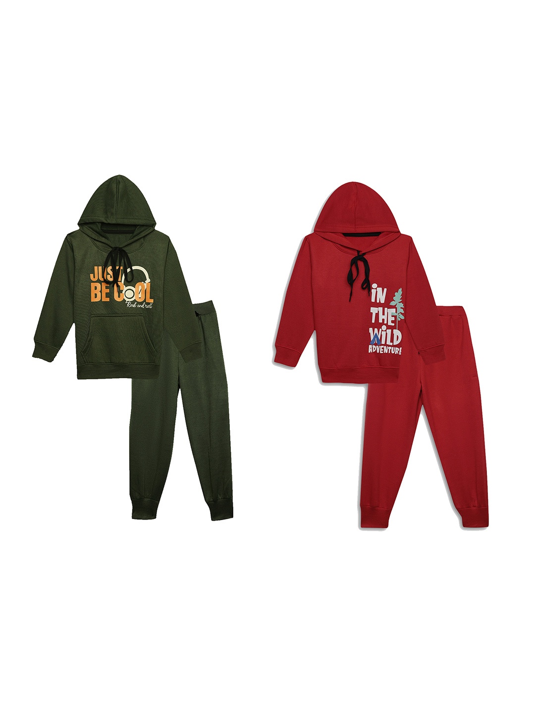 

VIMAL JONNEY Kids Pack Of 2 Printed Hooded Cotton Fleece Sweatshirt With Joggers, Olive