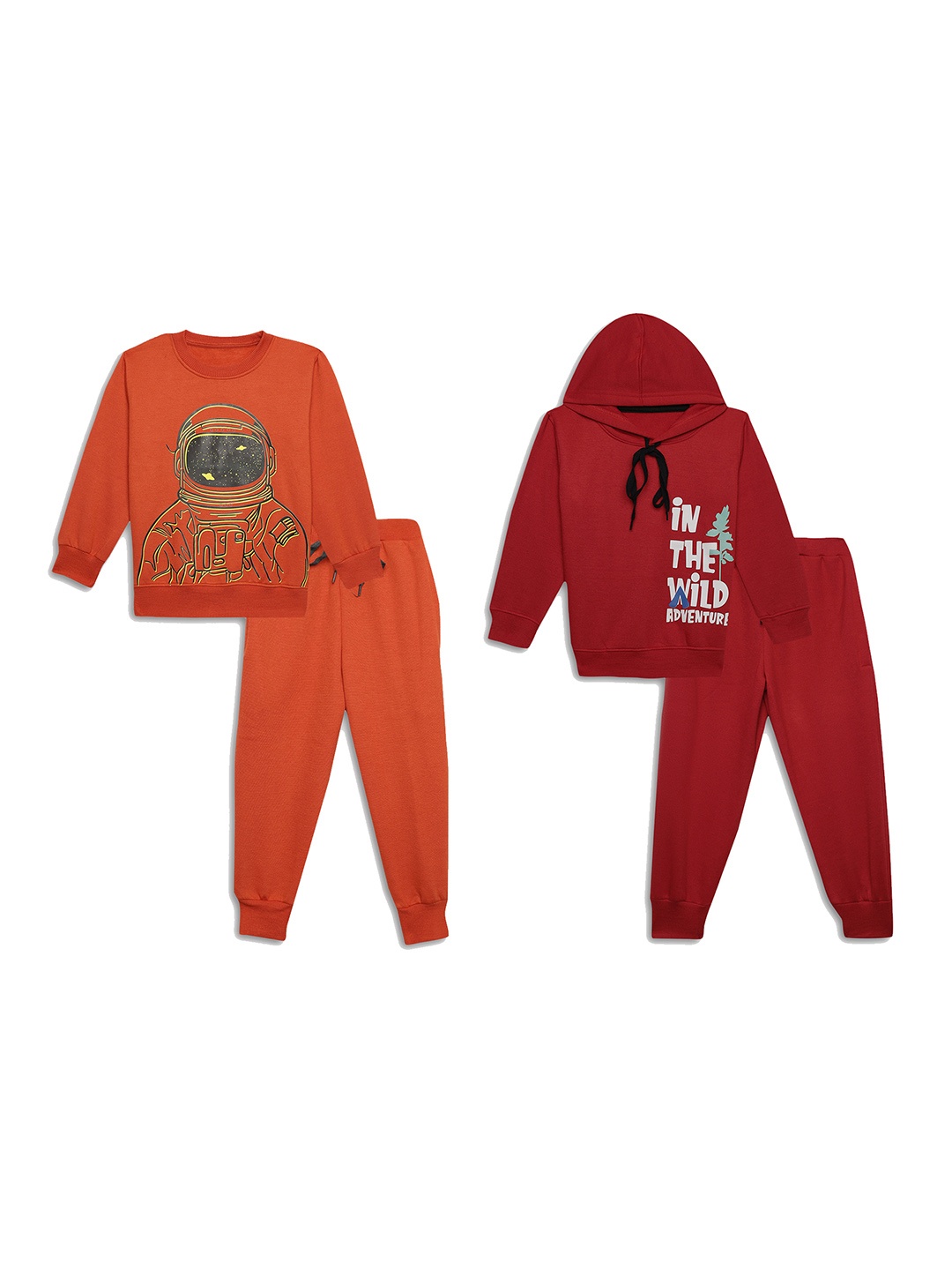 

MACK JONNEY Kids Pack Of 2 Printed Cotton Fleece Sweatshirt With Joggers, Orange