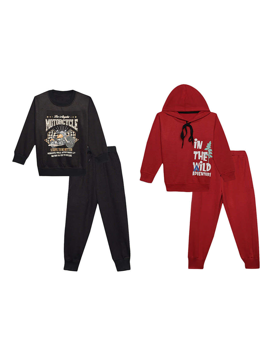 

VIMAL JONNEY Kids Pack of 2 Round Neck Cotton Fleece Co-Ord Sets, Black