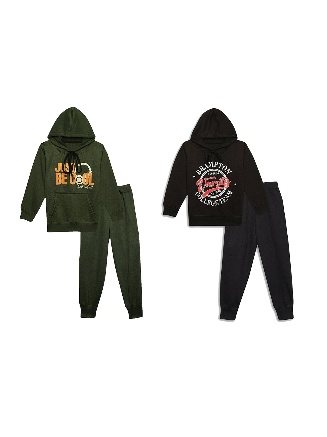 

VIMAL JONNEY Kids Pack Of 2 Typography Printed Hood Cotton Fleece Sweatshirts With Joggers, Olive