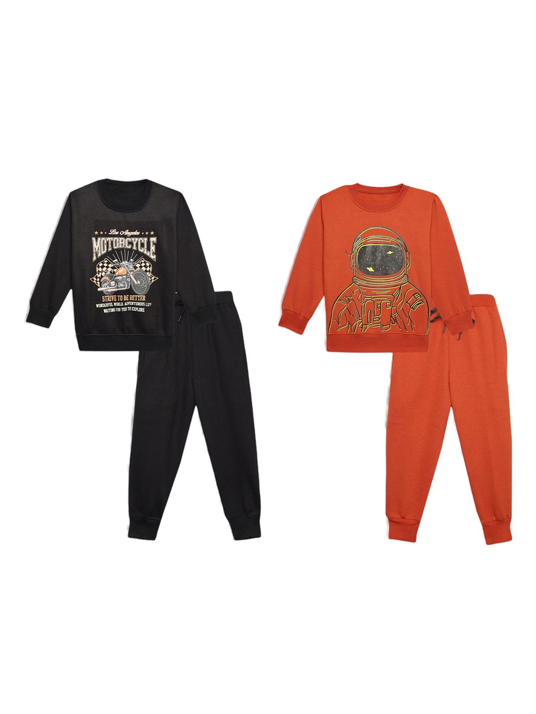 

VIMAL JONNEY Kids Pack of 2 Round Neck Cotton Fleece Co-Ord Sets, Orange