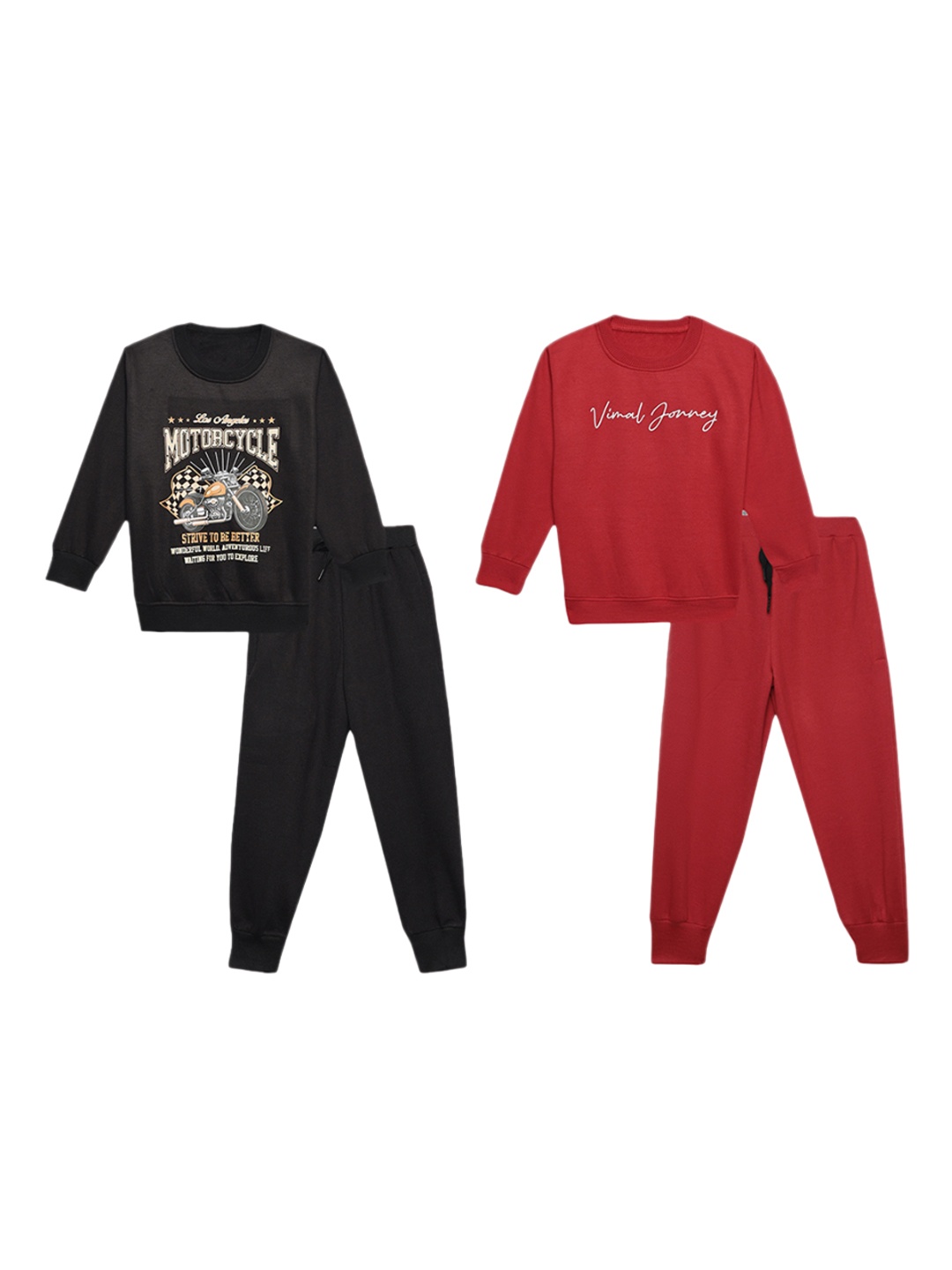 

VIMAL JONNEY Kids Pack of 2 Cotton Fleece Co-Ord Sets, Red
