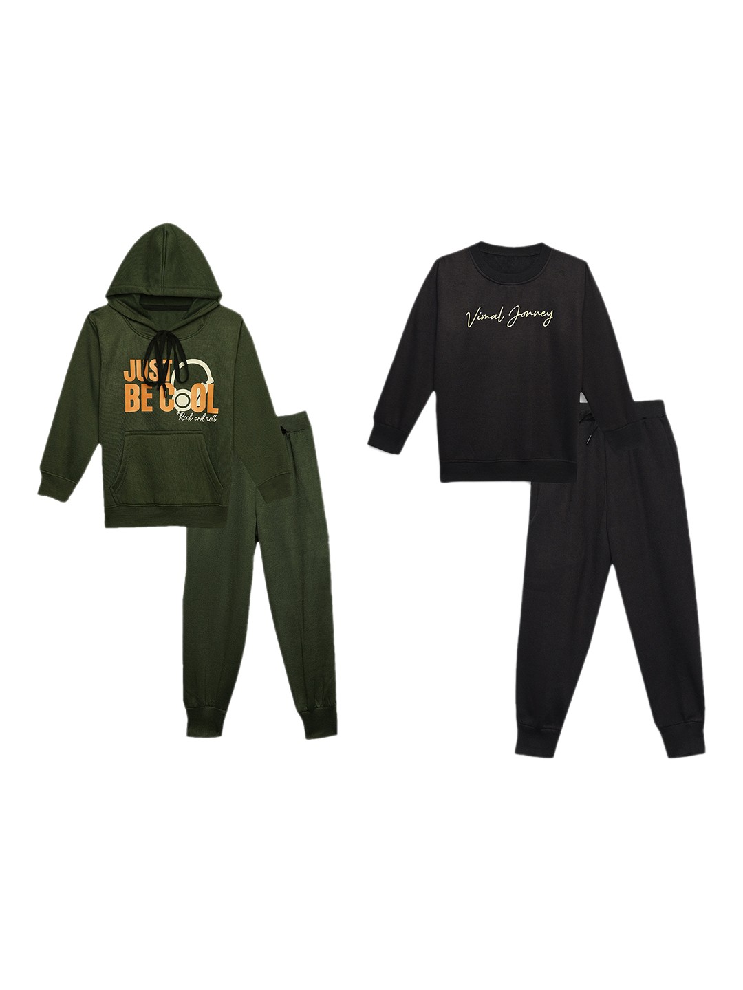 

VIMAL JONNEY Kids Pack Of 2 Typography Printed Cotton Fleece Tracksuits, Olive