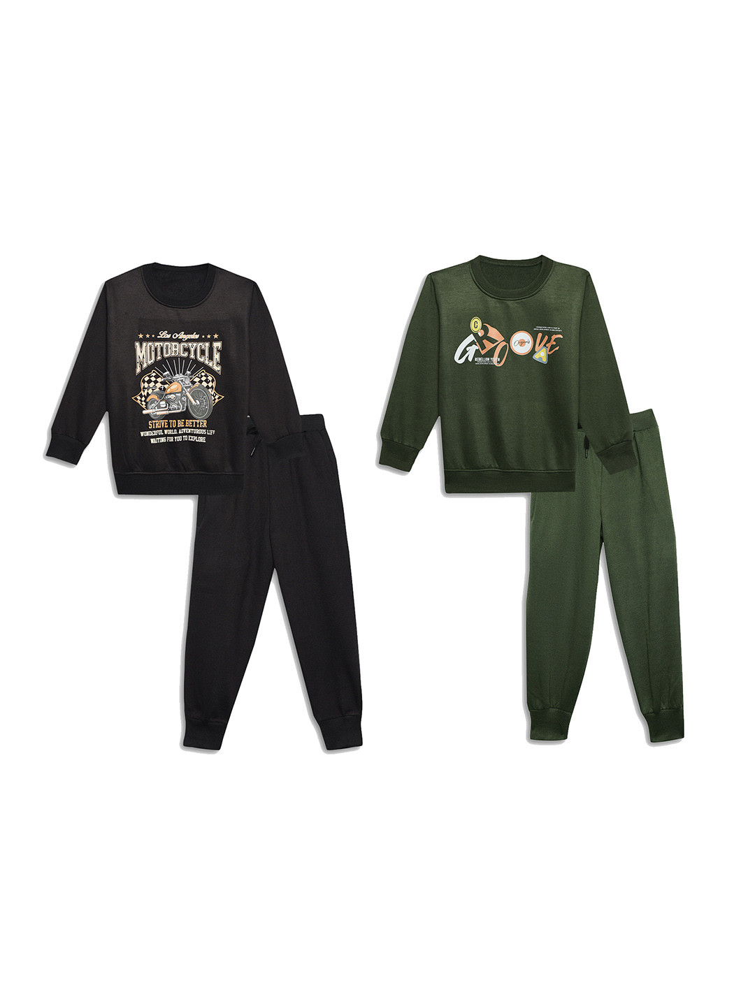 

VIMAL JONNEY Kids Pack Of 2 Typography Printed Cotton Fleece Sweatshirts With Joggers, Charcoal