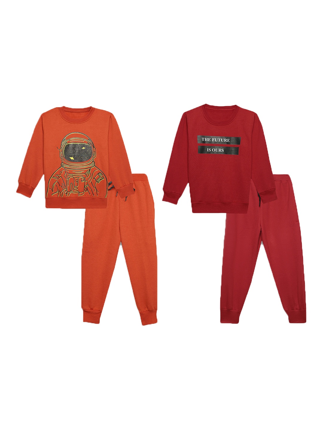 

VIMAL JONNEY Kids Pack Of 2 Printed Cotton Fleece Tracksuits, Orange