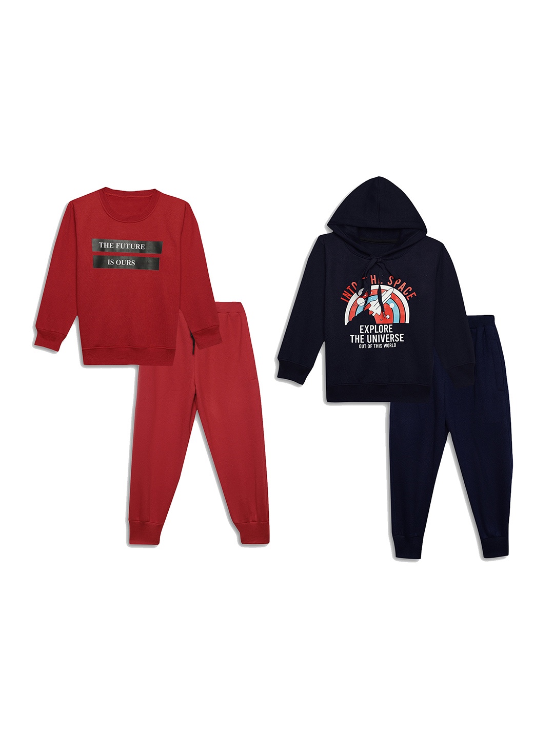 

VIMAL JONNEY Kids Pack Of 2 Typography Printed Sweatshirts With Joggers, Red