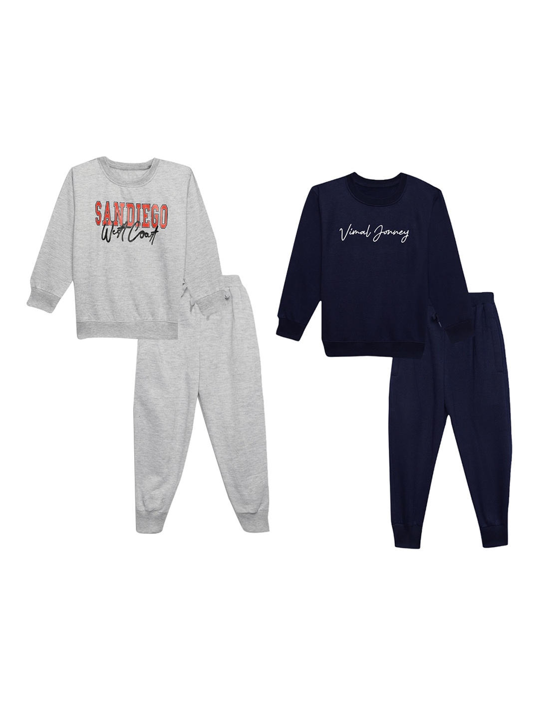 

VIMAL JONNEY Kids Pack Of 2 Typography Printed Cotton Fleece Tracksuits, Grey