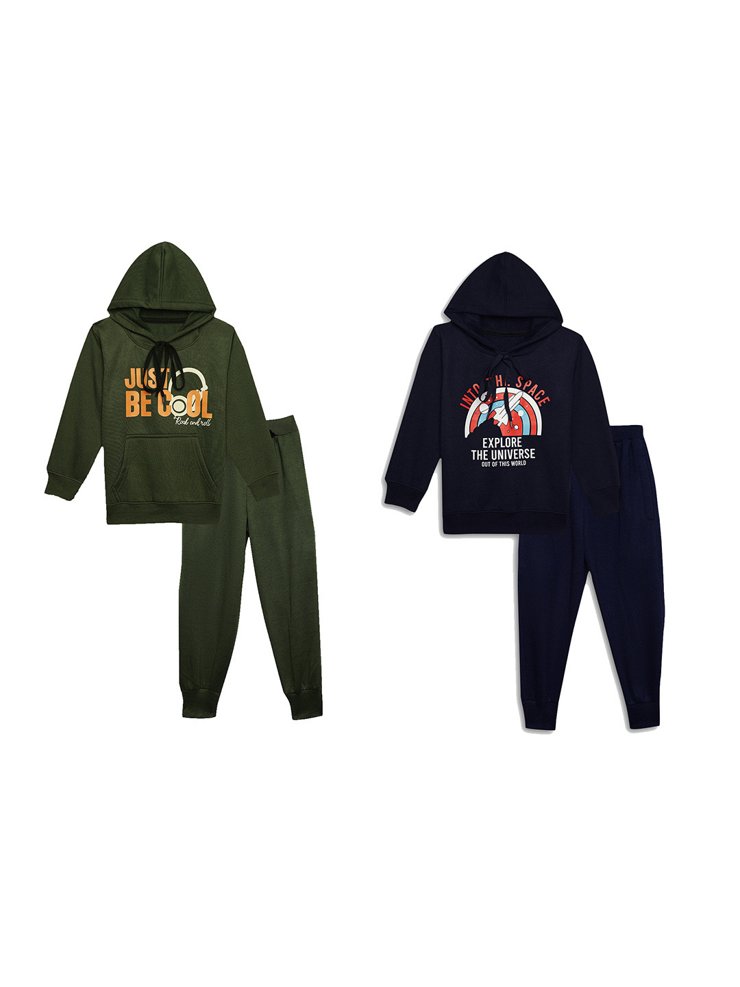 

VIMAL JONNEY Kids Pack Of 2 Typography Printed Sweatshirts With Joggers, Olive