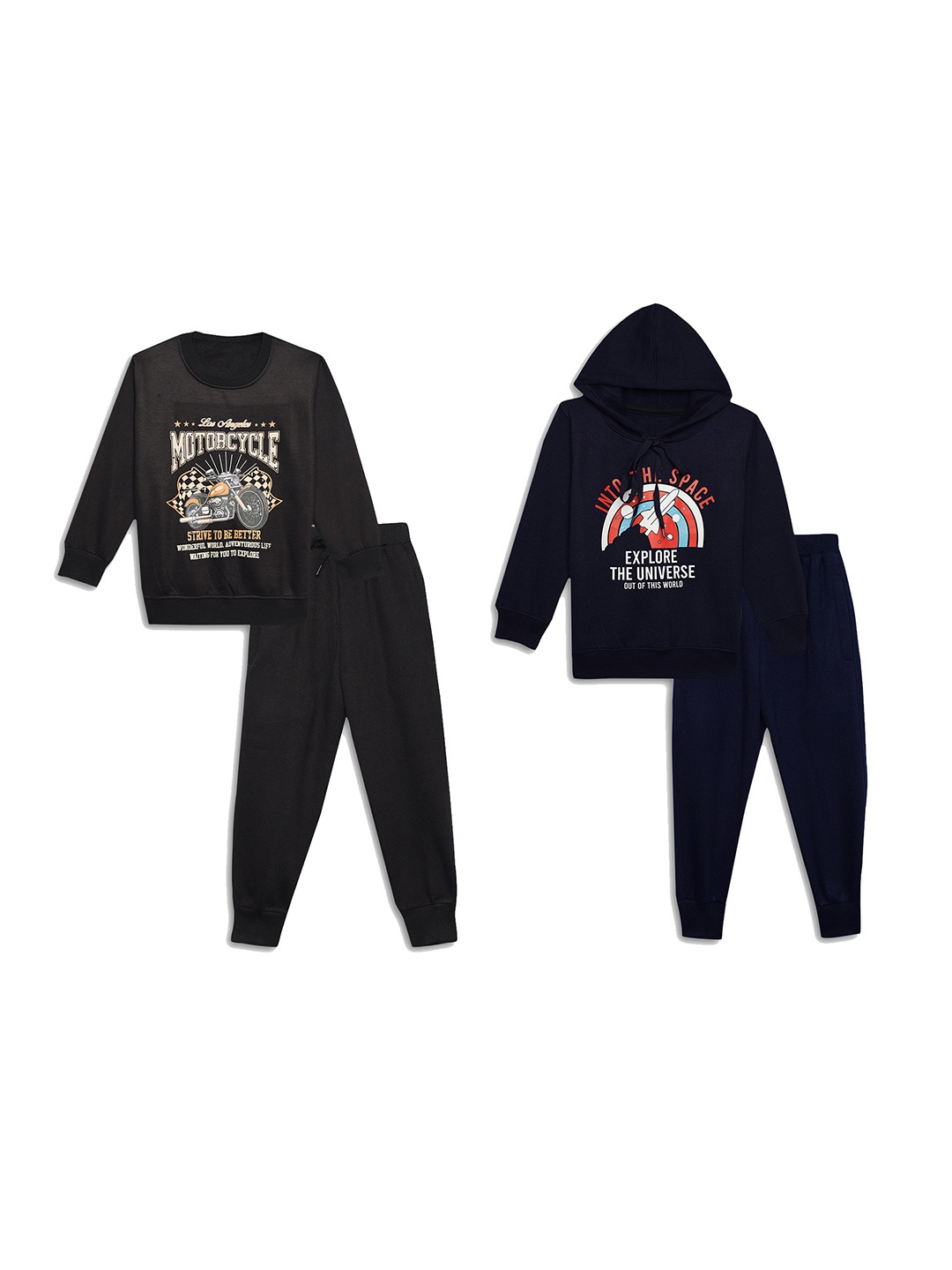 

VIMAL JONNEY Kids Pack of 2 Printed Cotton Fleece Co-Ords, Black