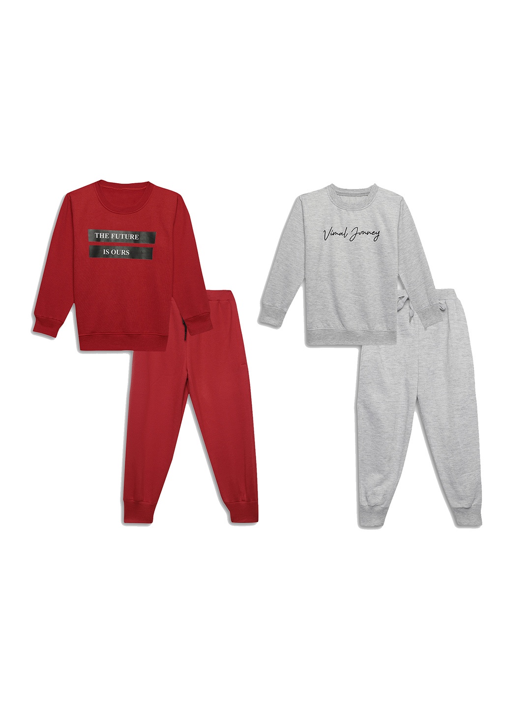 

VIMAL JONNEY Kids Pack of 2 Printed Cotton Fleece Sweatshirt With Joggers, Red