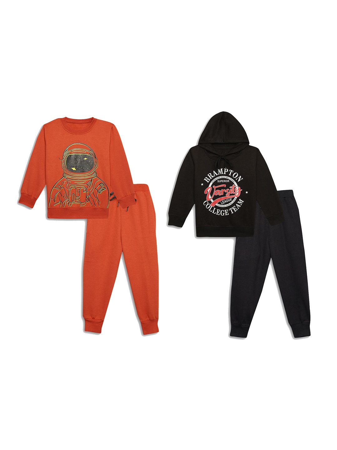 

VIMAL JONNEY Unisex Kids Pack of 2 Printed Sweatshirt with Joggers, Orange