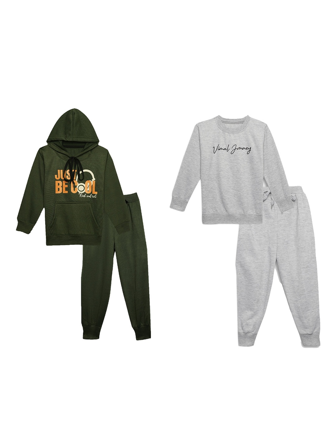 

VIMAL JONNEY Kids Pack Of 2 Typography Printed Hooded Tracksuits, Olive