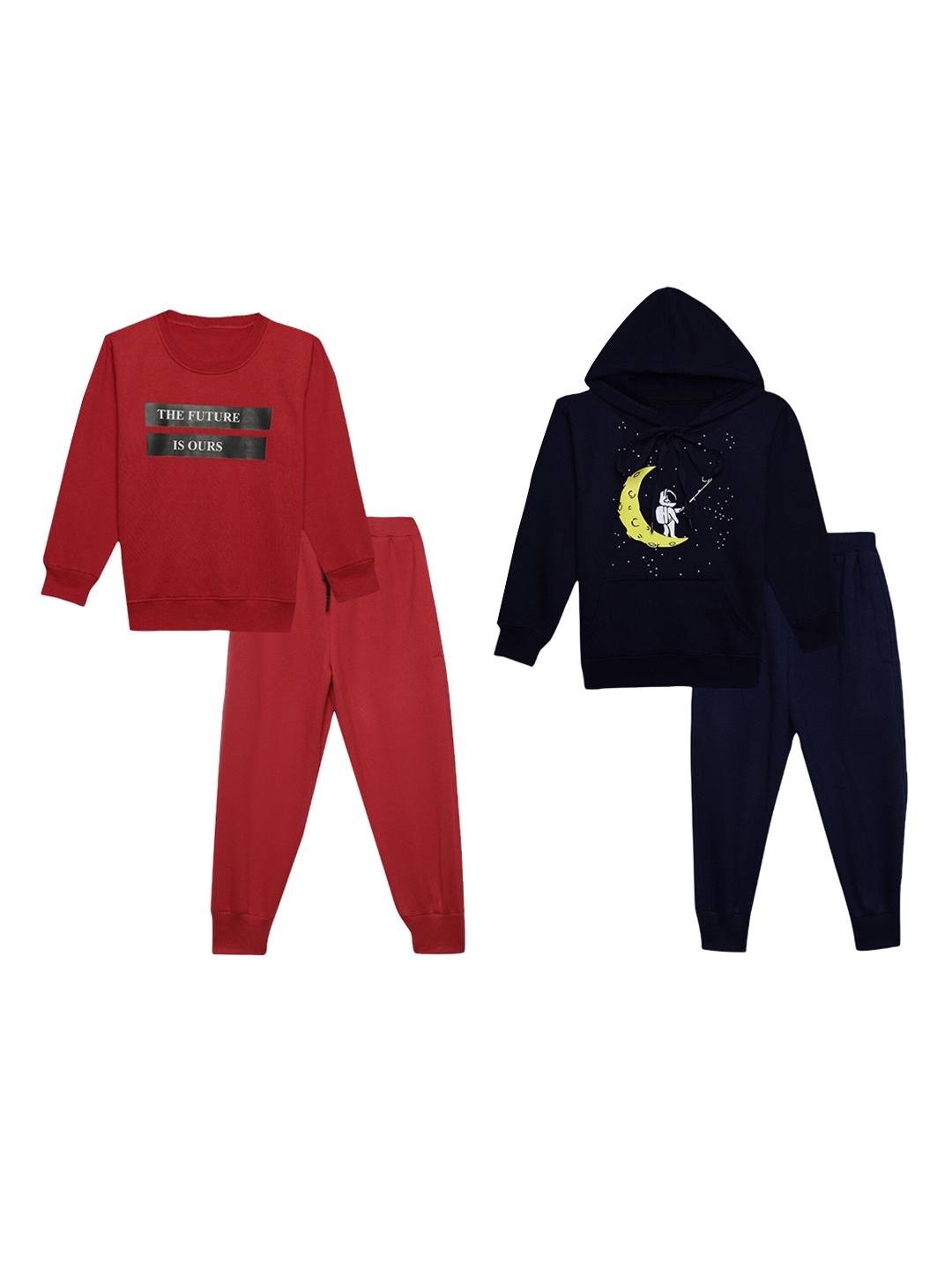 Vimal Jonney Kids Pack Of 2 Typography Printed Hooded Tracksuits, Red