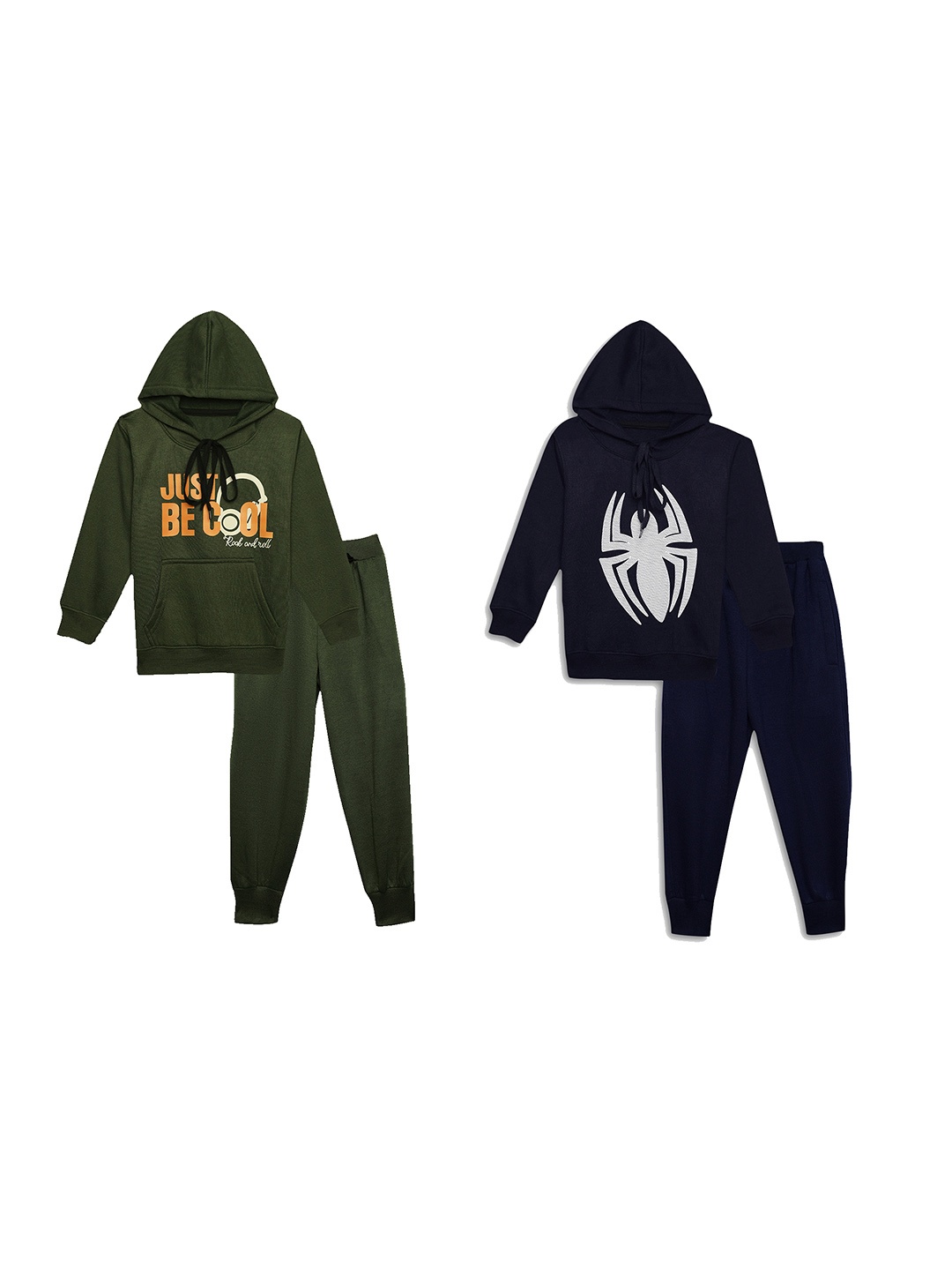

VIMAL JONNEY Kids Pack Of 2 Typography Printed Sweatshirts With Joggers, Olive