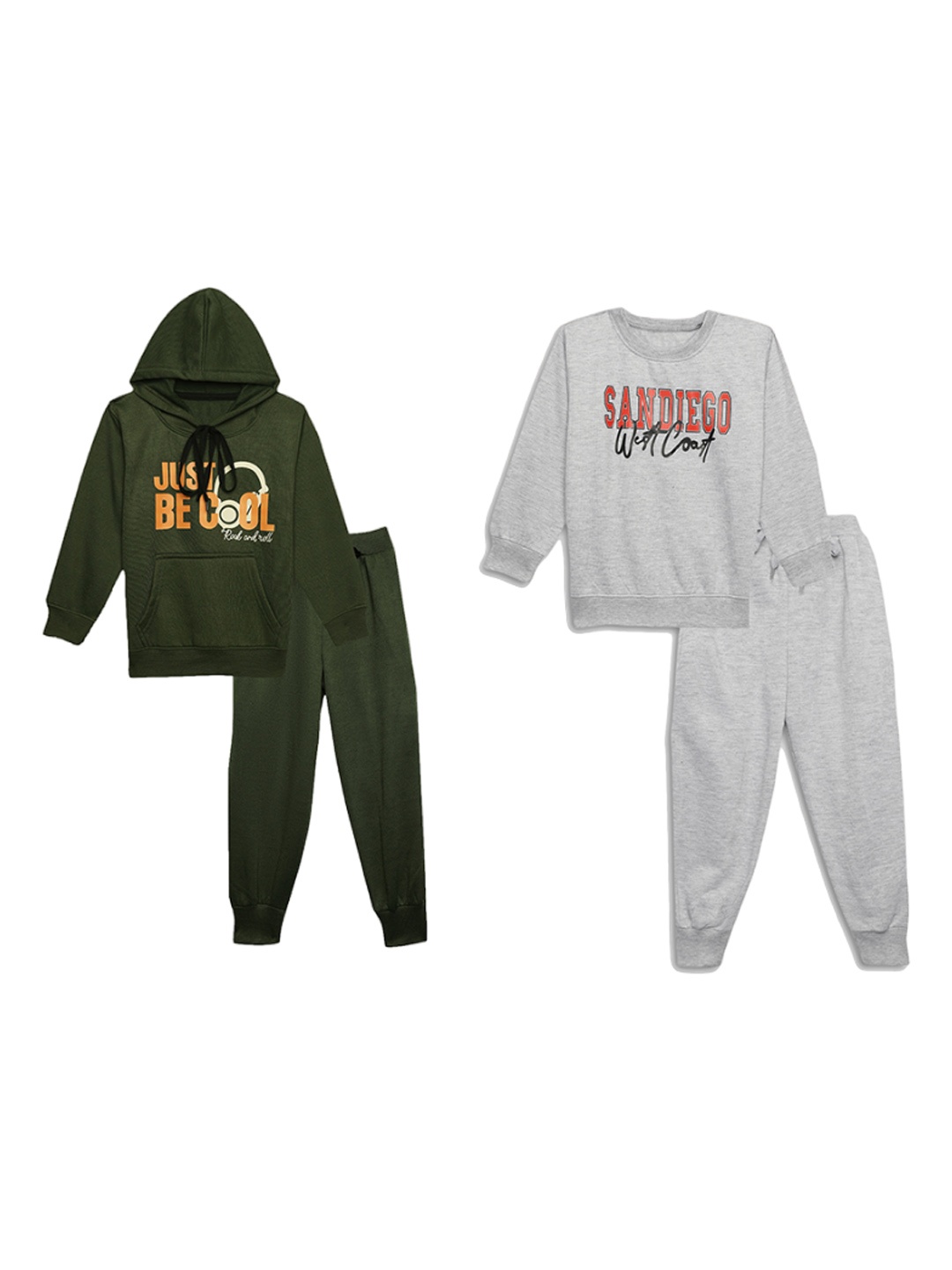

VIMAL JONNEY Kids Pack of 2 Printed Hooded Clothing Set, Olive