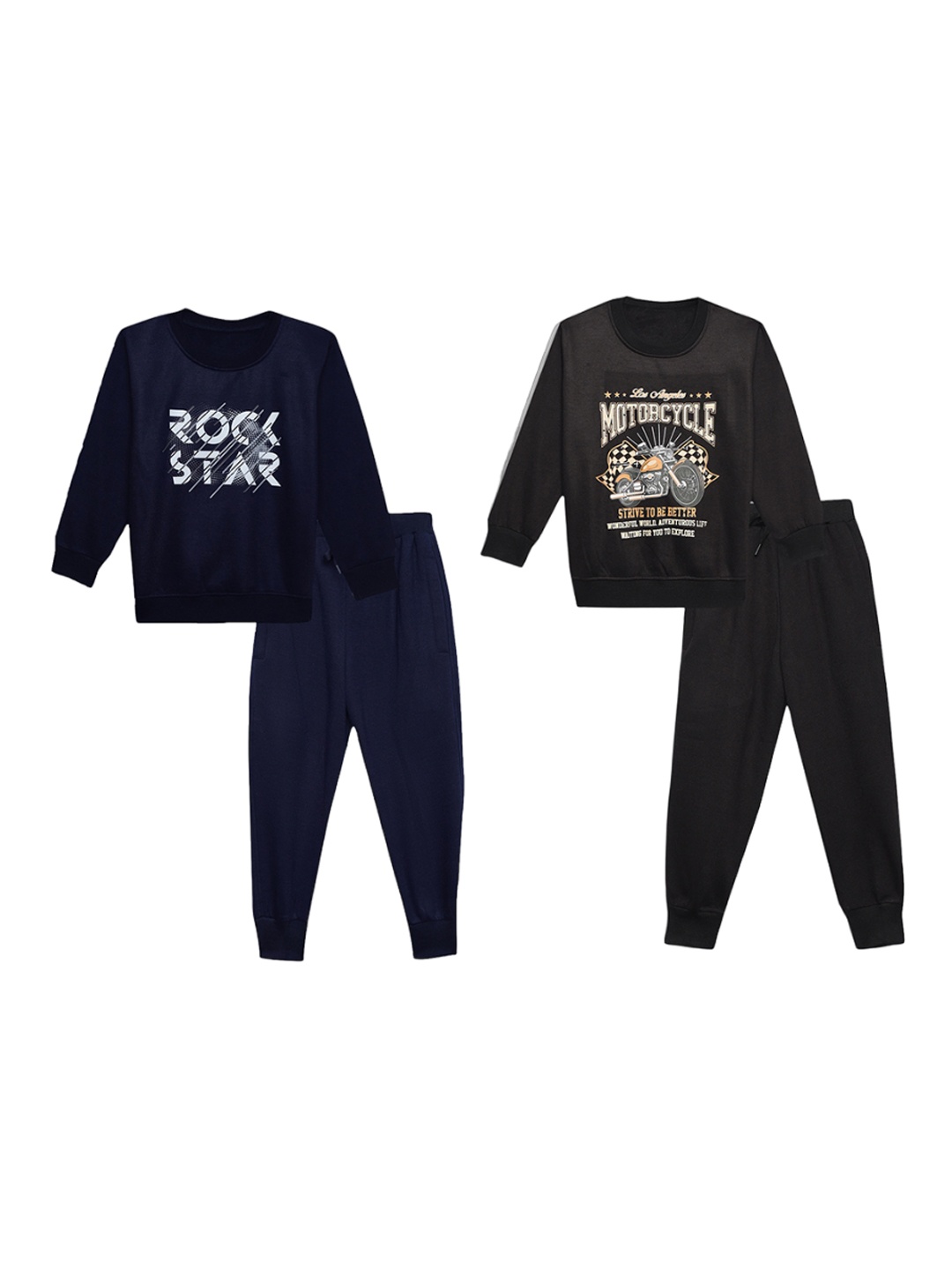 

VIMAL JONNEY Kids Pack Of 2 Typography Printed Cotton Fleece Sweatshirt With Joggers, Navy blue