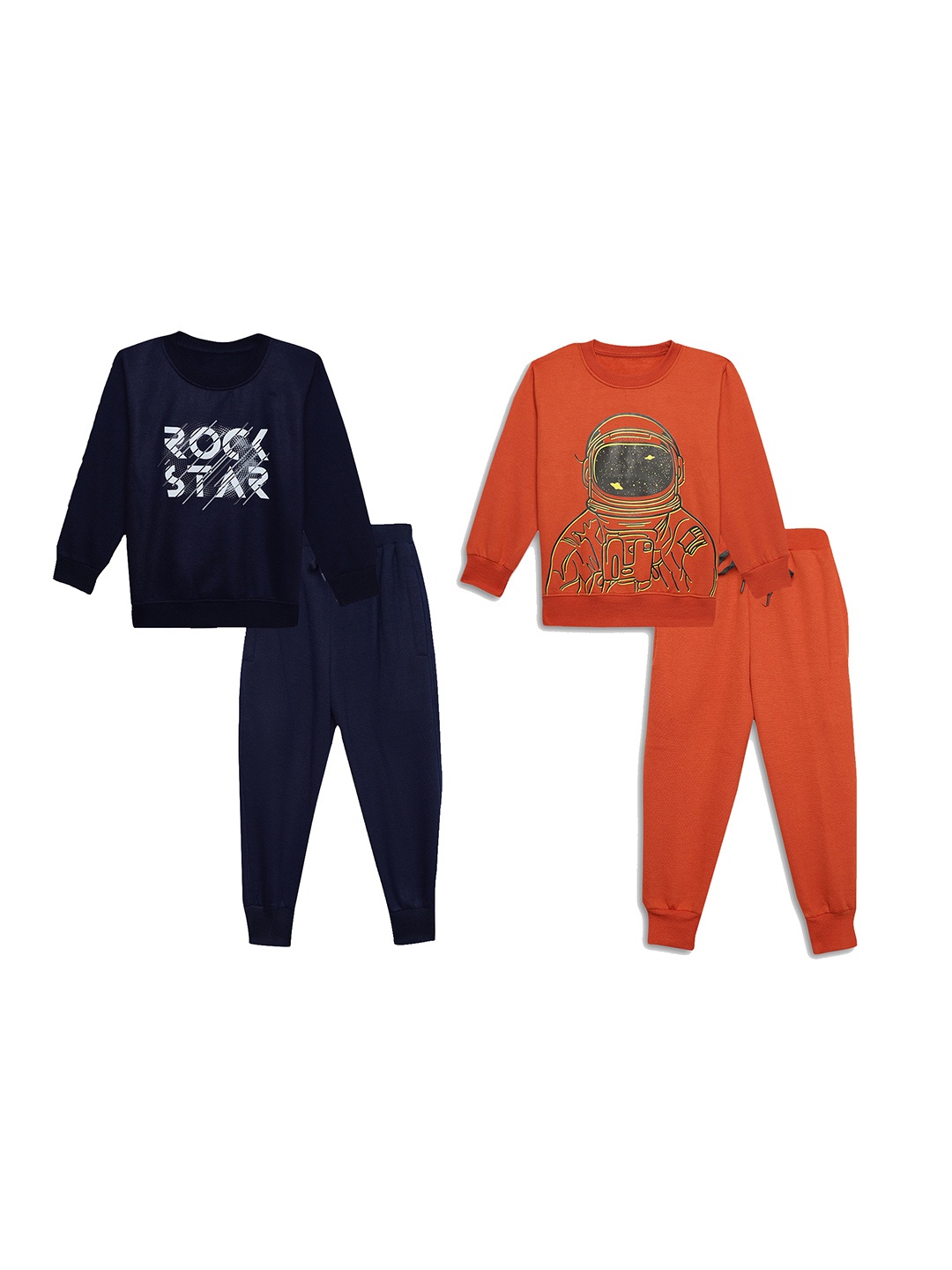 

VIMAL JONNEY Kids Pack Of 2 Printed Cotton Fleece Sweatshirt With Jogger, Navy blue