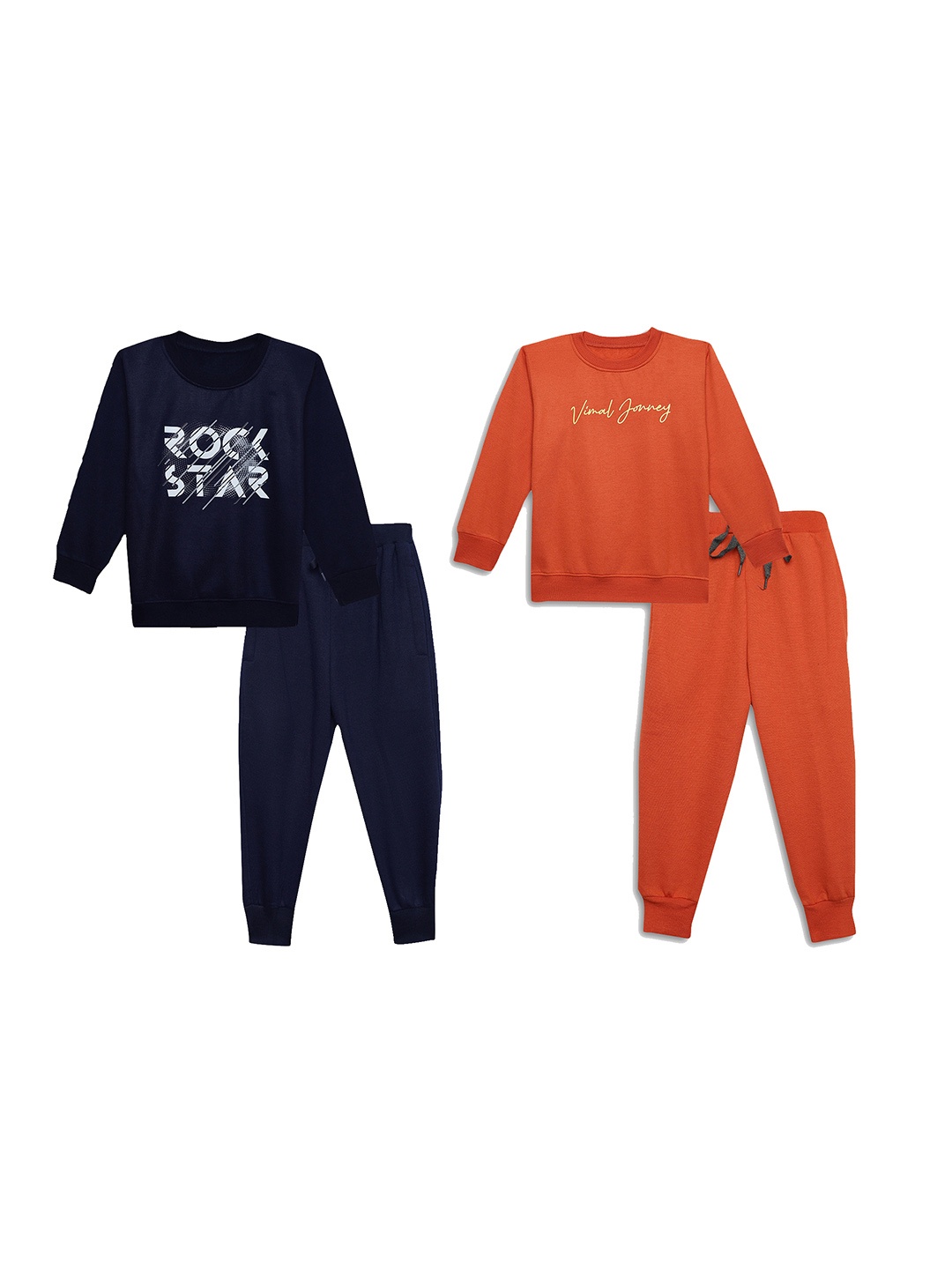 

VIMAL JONNEY Kids Pack Of 2 Printed Cotton Fleece Sweatshirt With Joggers, Navy blue