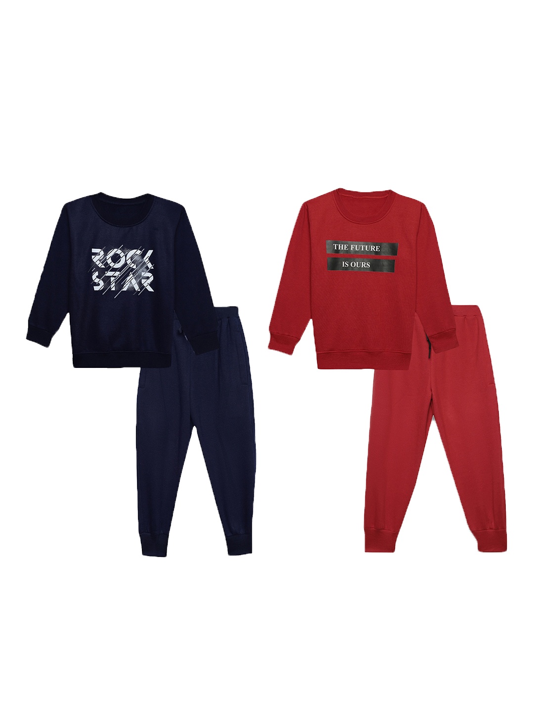 

VIMAL JONNEY Kids Pack of 2 Cotton Fleece Co-Ord Sets, Red