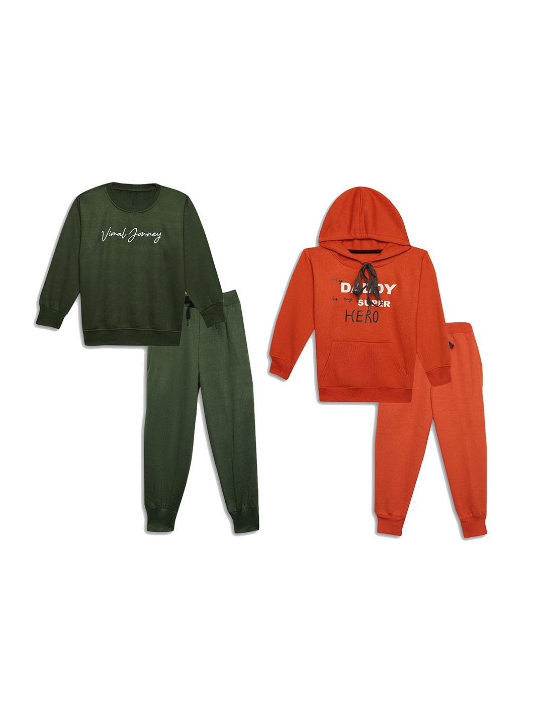 

VIMAL JONNEY Kids Pack Of 2 Printed Cotton Fleece Sweatshirt With Joggers, Olive