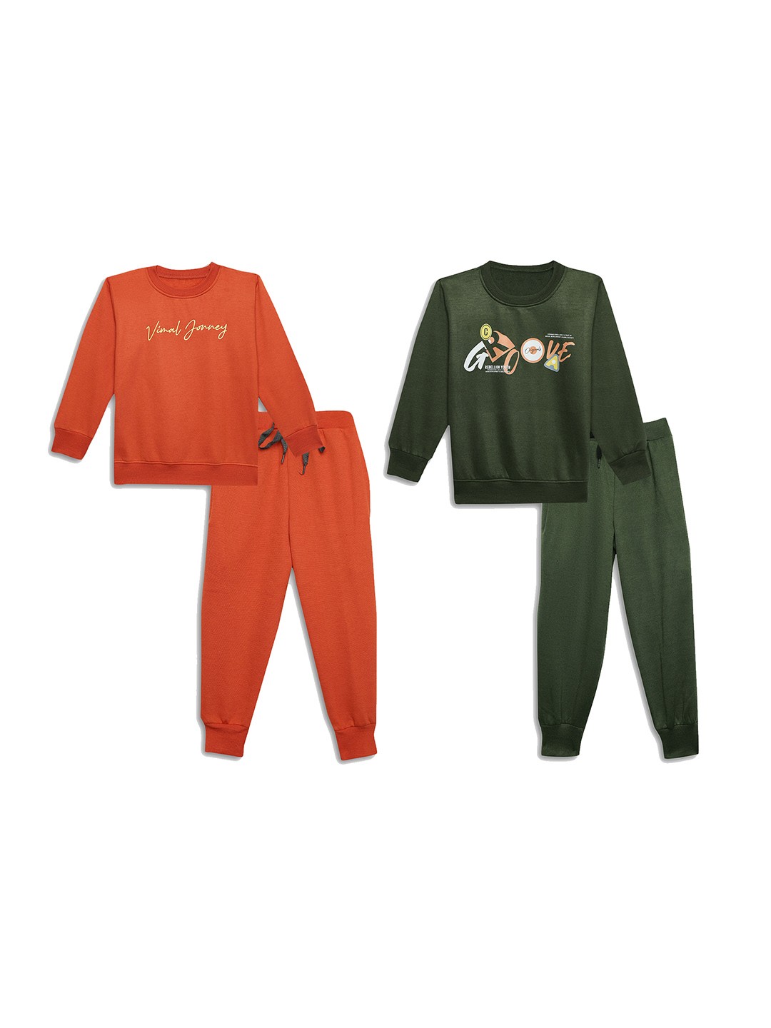 

VIMAL JONNEY Kids Pack Of 2 Typography Printed Cotton Fleece Sweatshirts With Joggers, Rust
