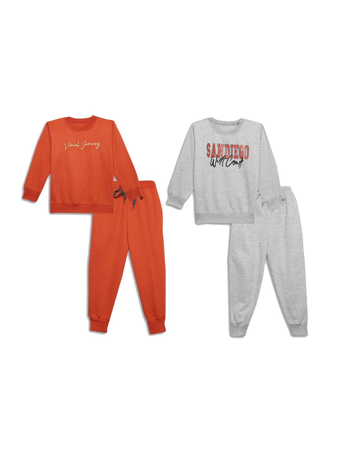 

VIMAL JONNEY Kids Pack Of 2 Printed Cotton Fleece Sweatshirt With Joggers, Orange
