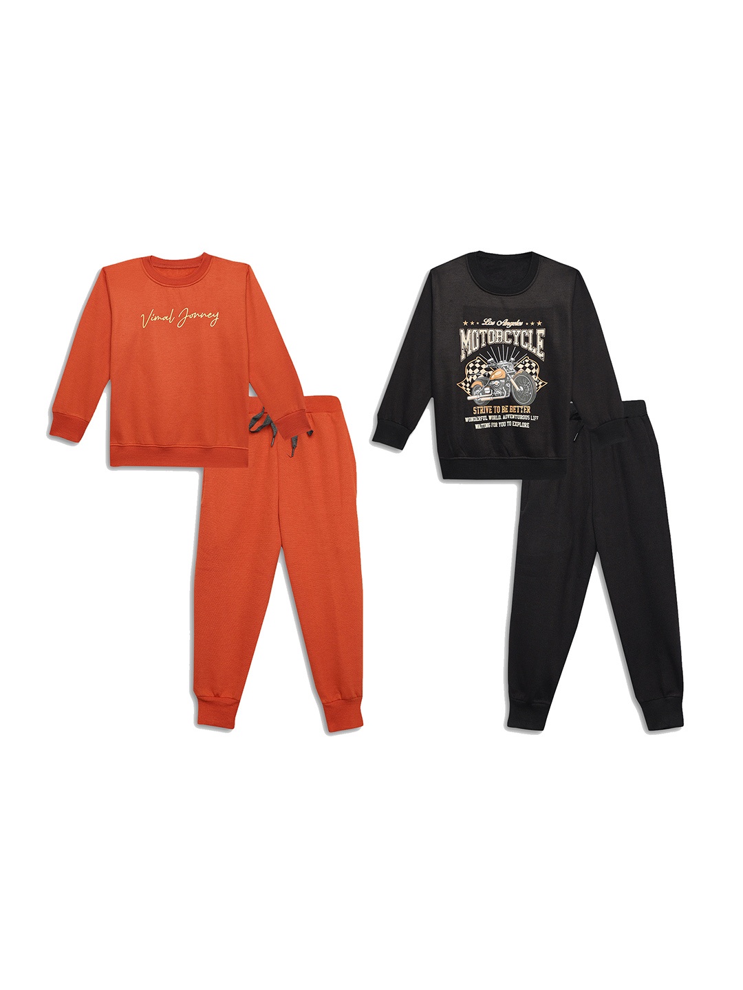 

VIMAL JONNEY Kids Pack Of 2 Printed Cotton Fleece Sweatshirt With Joggers, Orange