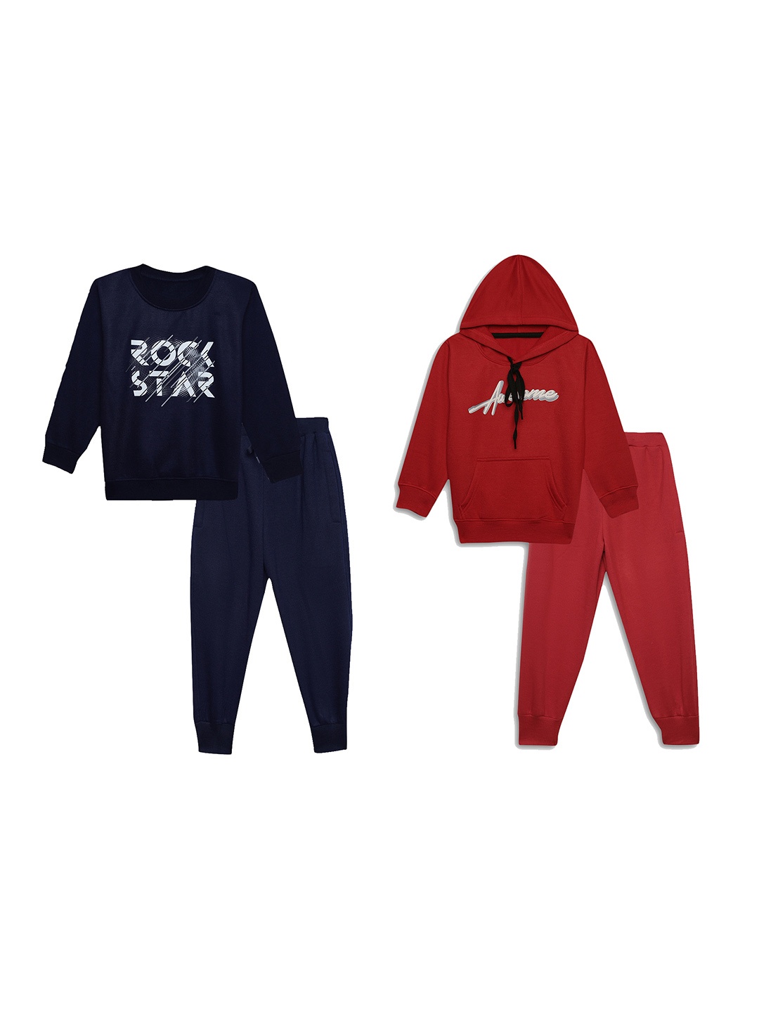 

VIMAL JONNEY Kids Pack Of 2 Printed Cotton Fleece Sweatshirt With Joggers, Navy blue