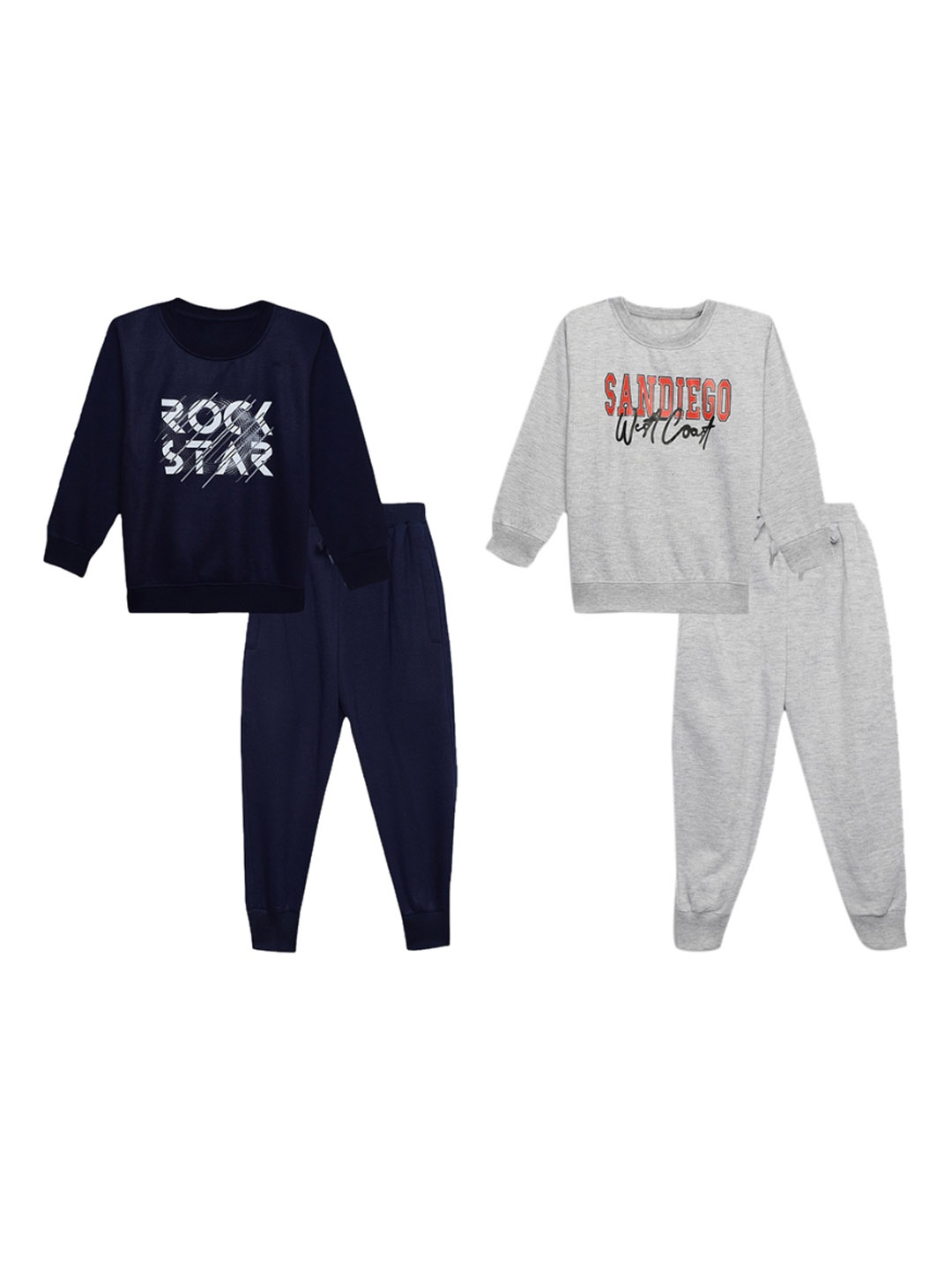 

VIMAL JONNEY Kids Pack of 2 Cotton Fleece Co-Ord Sets, Grey