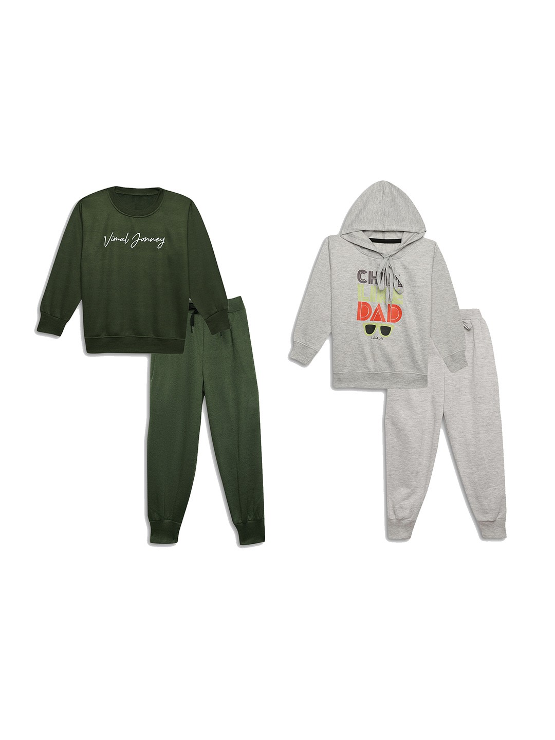 

VIMAL JONNEY Kids Pack Of 2 Typography Printed Sweatshirts With Joggers, Olive