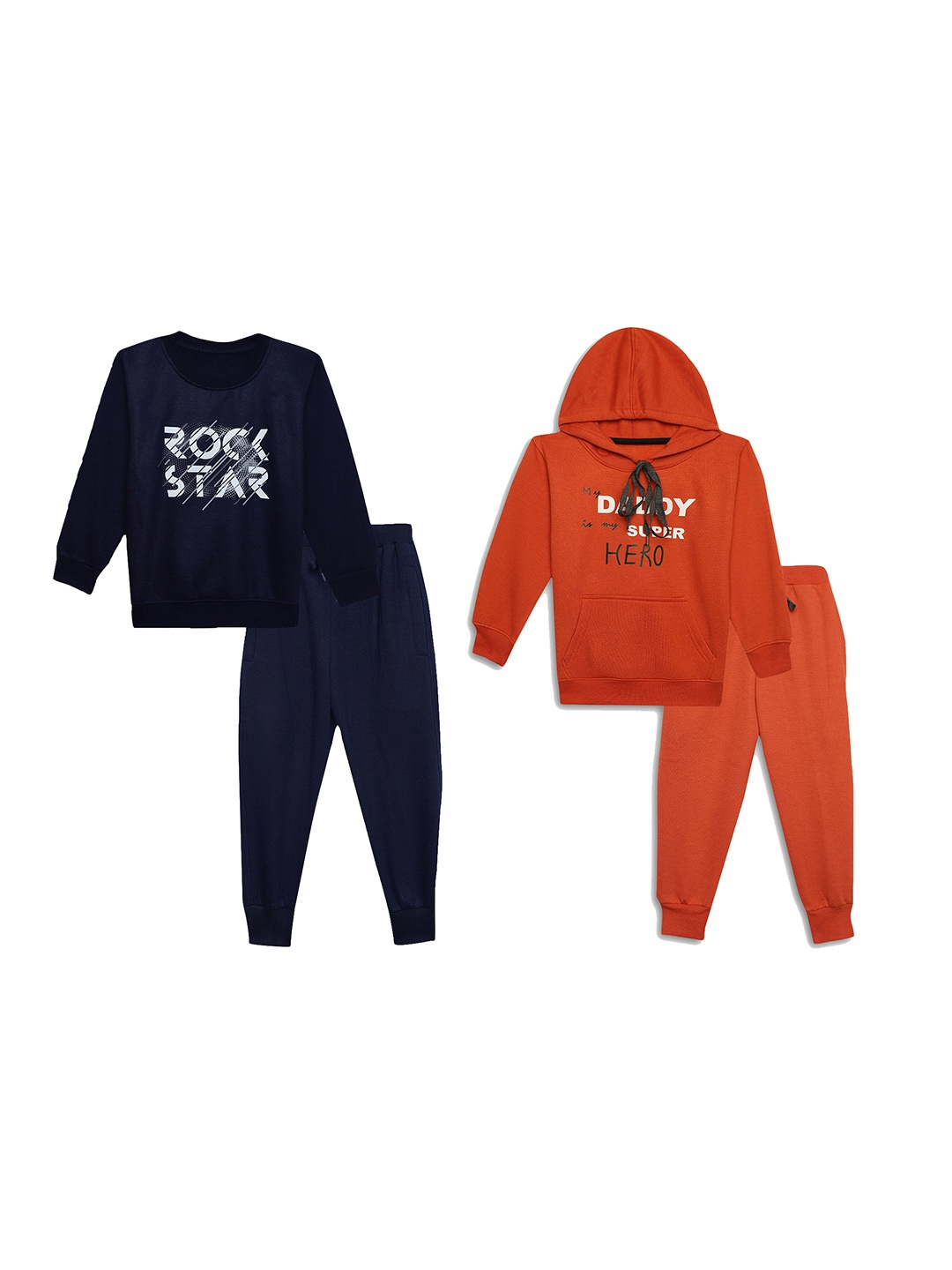

VIMAL JONNEY Kids Pack Of 2 Typography Printed Sweatshirts With Joggers, Navy blue