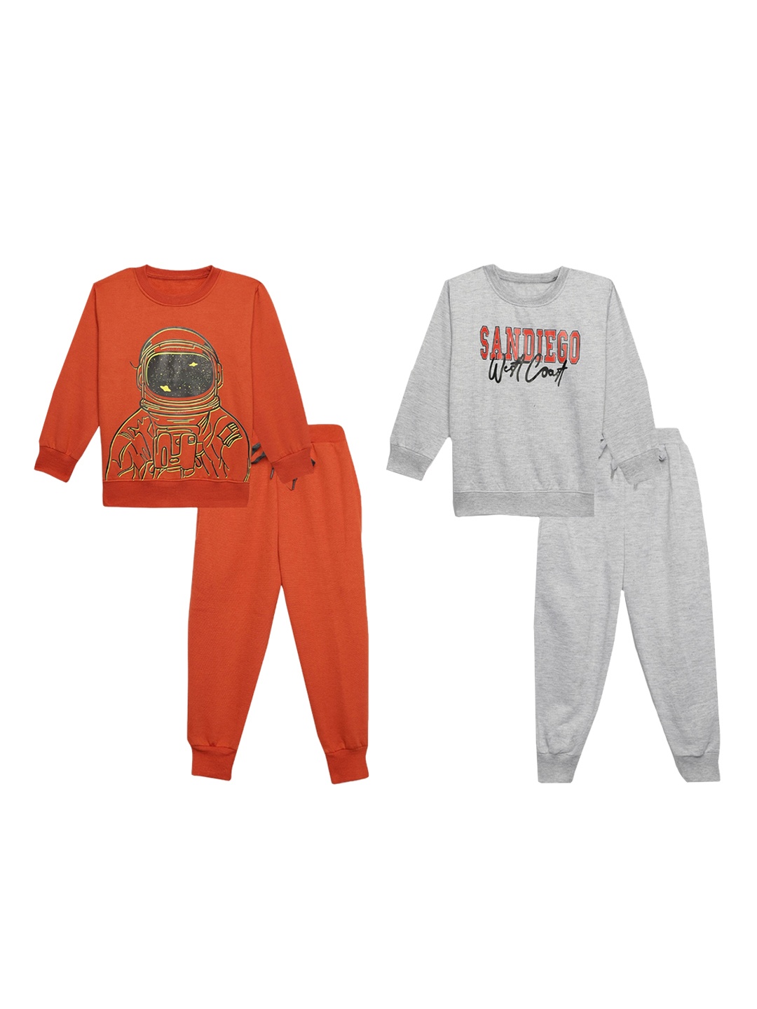 MACK JONNEY Kids Pack Of 2 Graphic Printed Cotton & Fleece Tracksuits, Orange