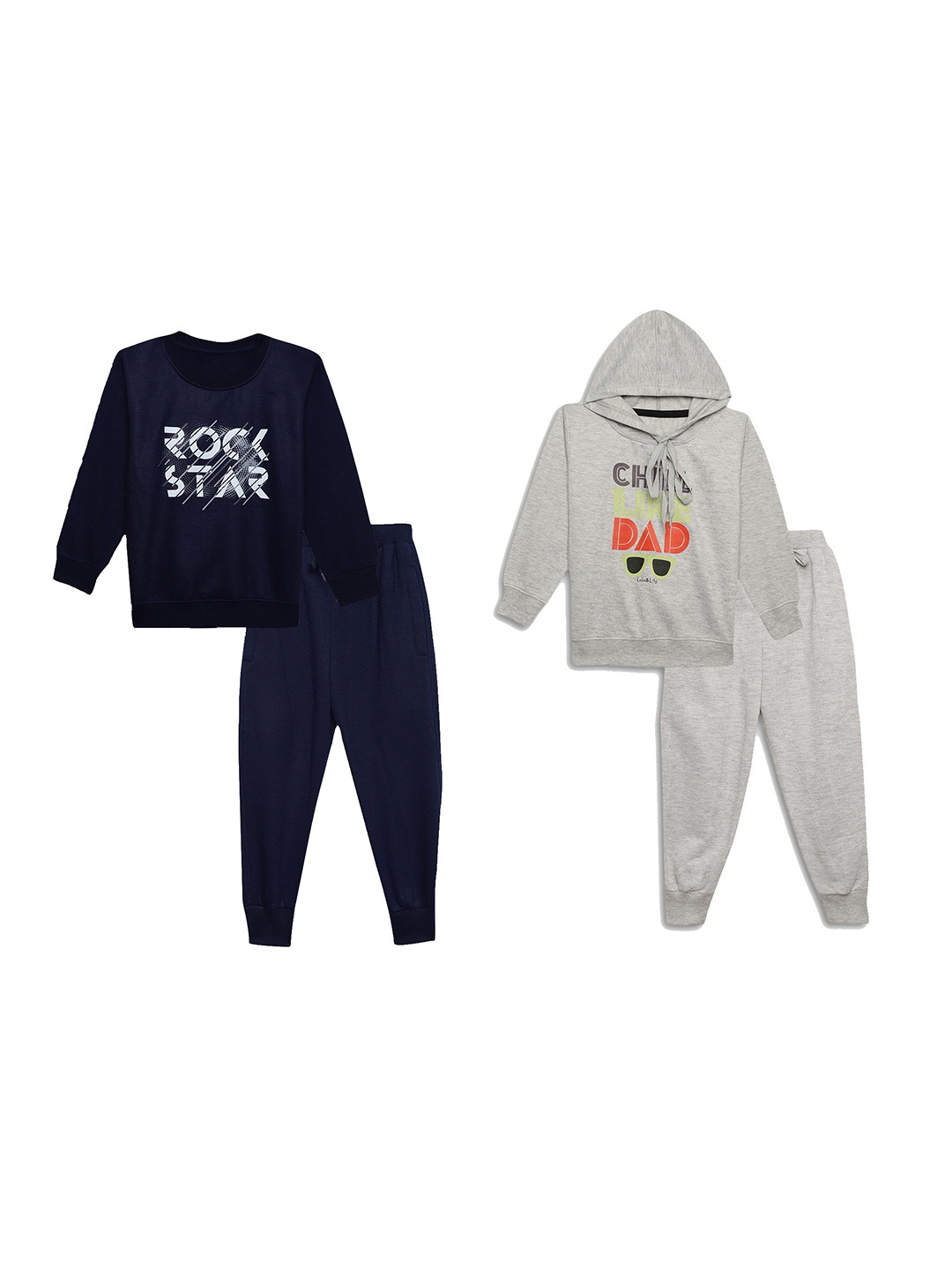 

VIMAL JONNEY Unisex Kids Pack of 2 Printed Sweatshirt with Joggers, Navy blue
