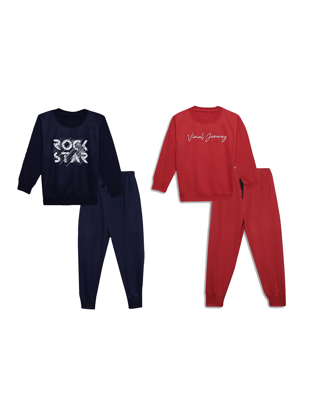 

VIMAL JONNEY Unisex Kids Pack of 2 Printed Sweatshirt with Joggers, Navy blue