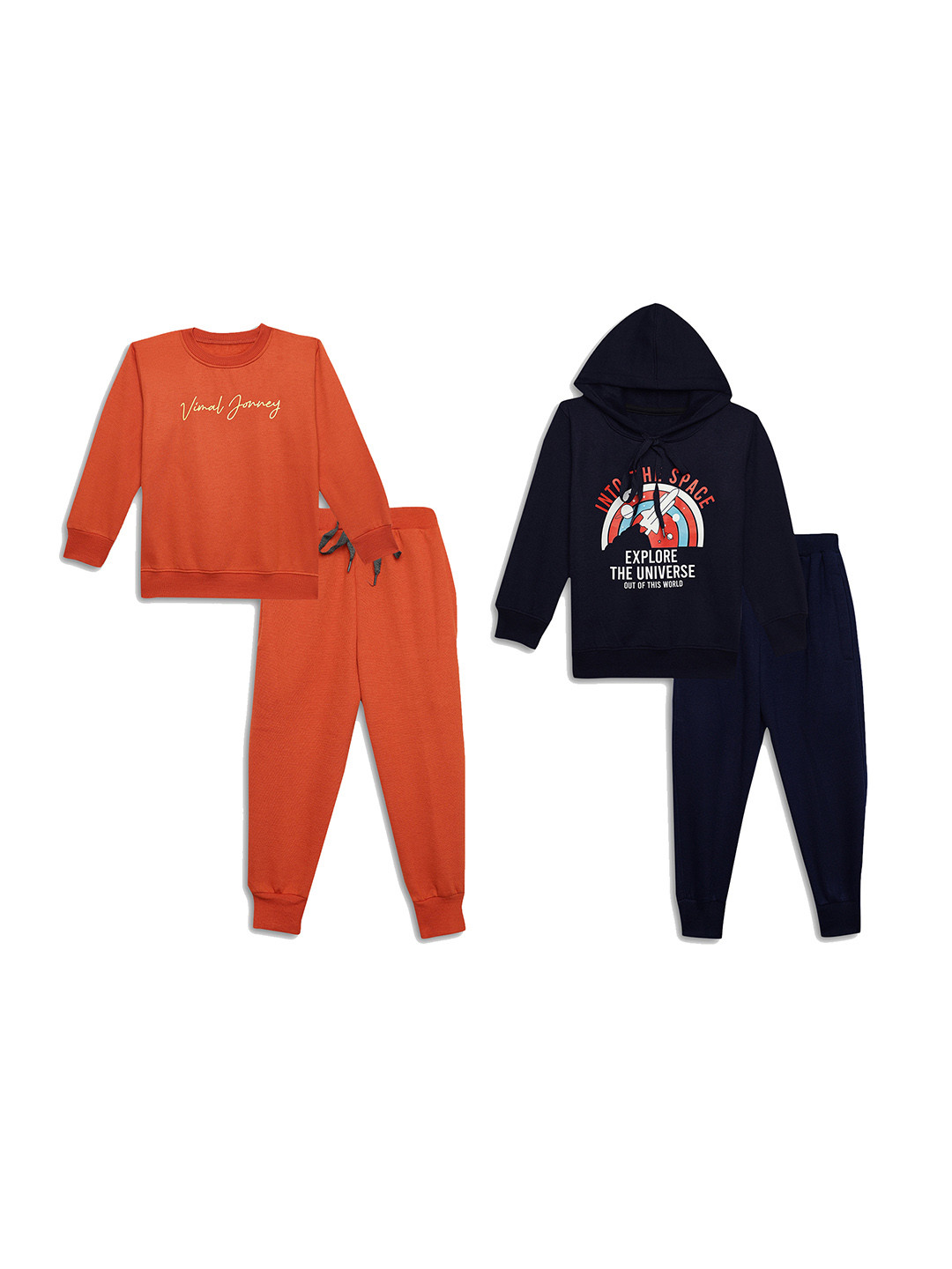 

VIMAL JONNEY Unisex Kids Pack of 2 Printed Sweatshirt with Joggers, Orange