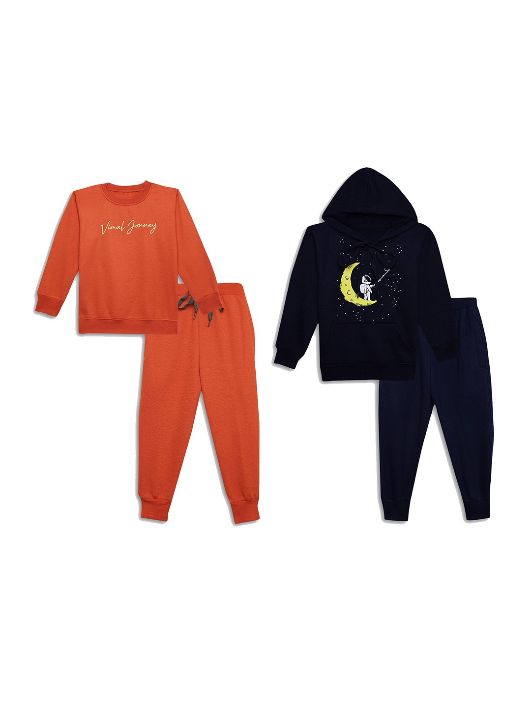

VIMAL JONNEY Unisex Kids Pack of 2 Printed Sweatshirt with Joggers, Orange