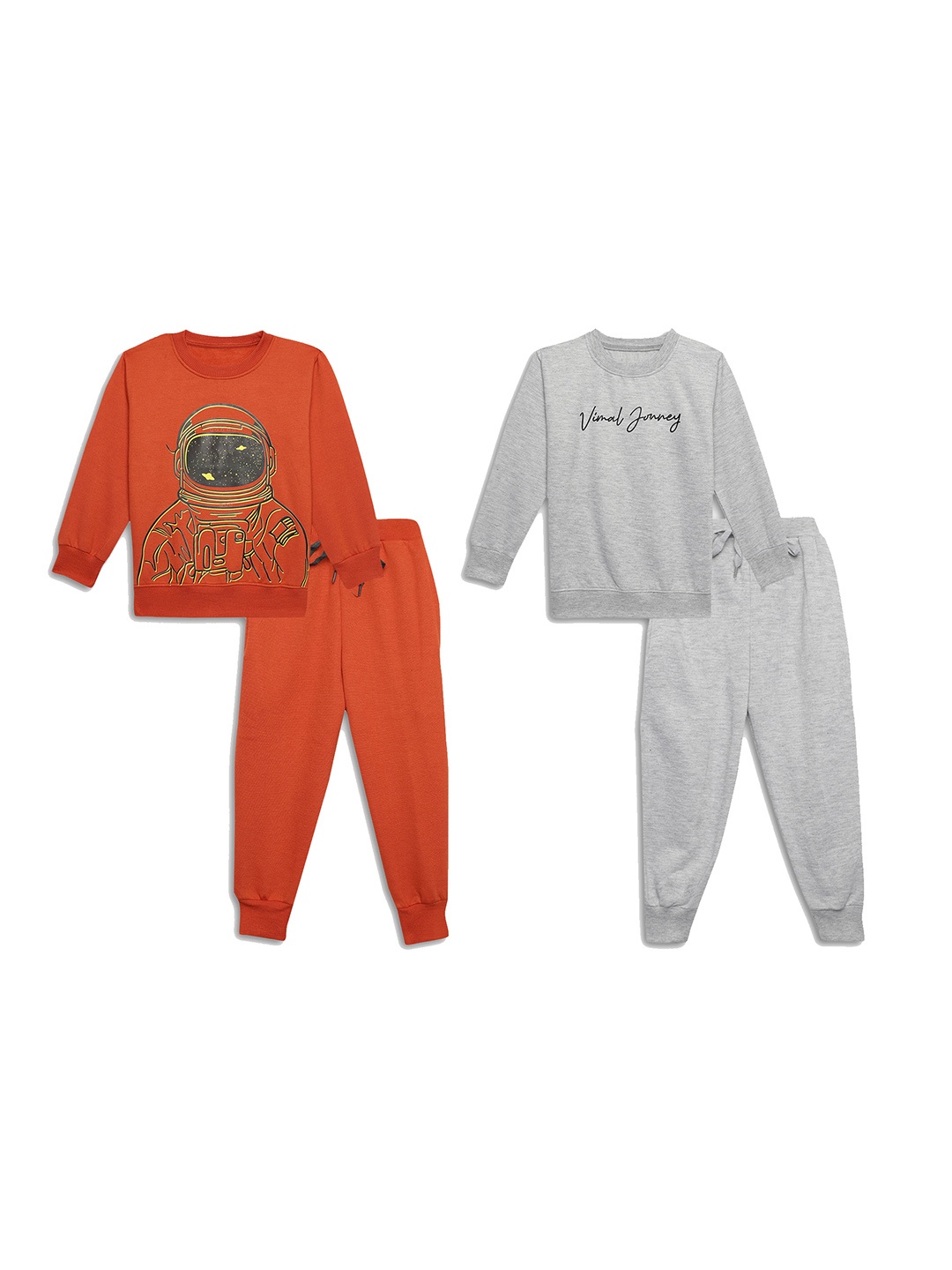 

VIMAL JONNEY Unisex Kids Pack of 2 Printed Sweatshirt with Joggers, Orange